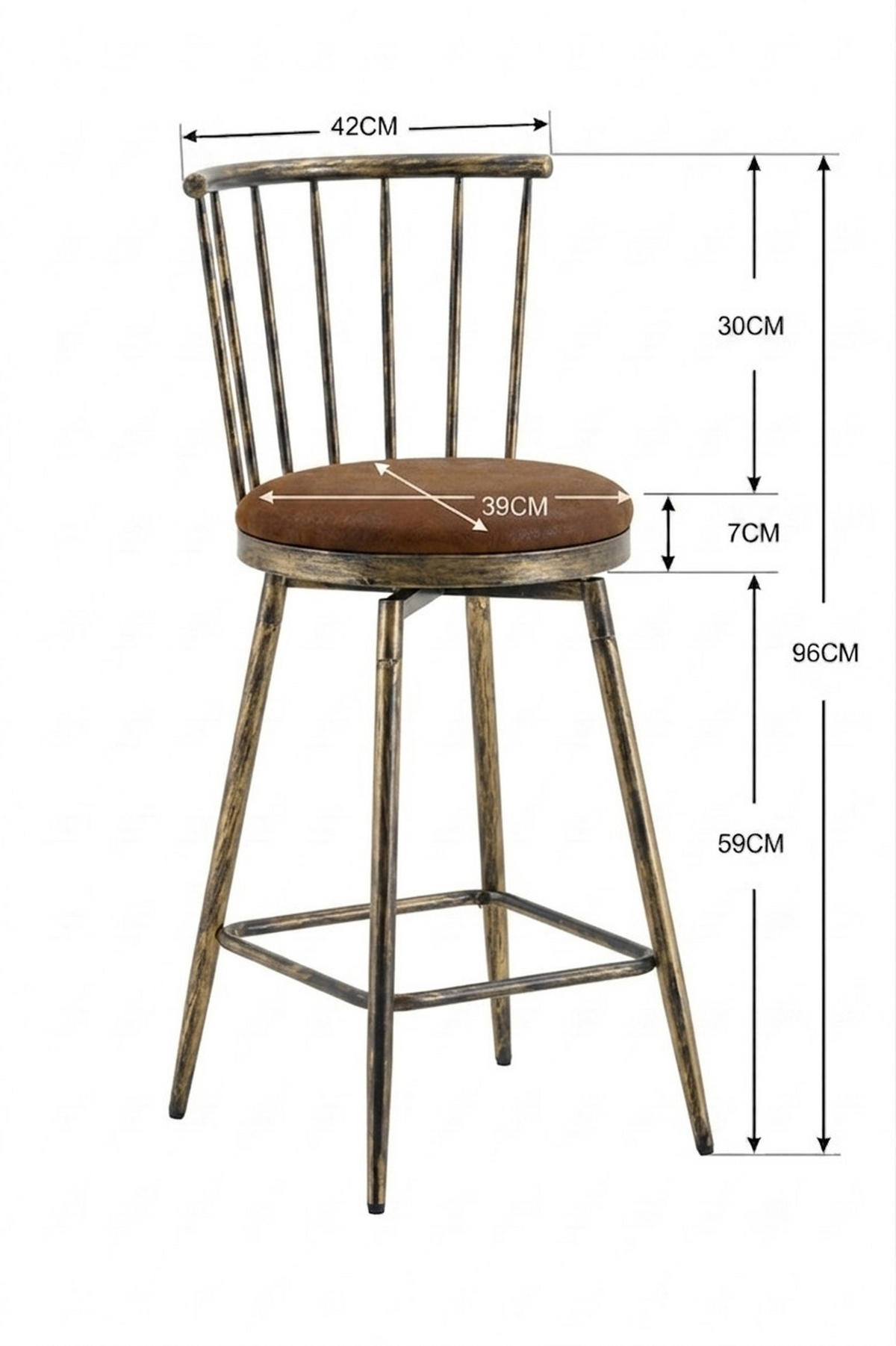 BARHOCKER Windsor-Stil gepolsterter Sitz Metall Brown - Braun, Metall (39/96/39.1cm) - Meubliv