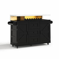 KÜCHENINSEL Schwarz aus MDF mit farbwechselnder LED-Leiste & klappbarer Platte 138 × 60 × 93 cm - Schwarz, Holzwerkstoff (138/93/60cm) - Luhomfu