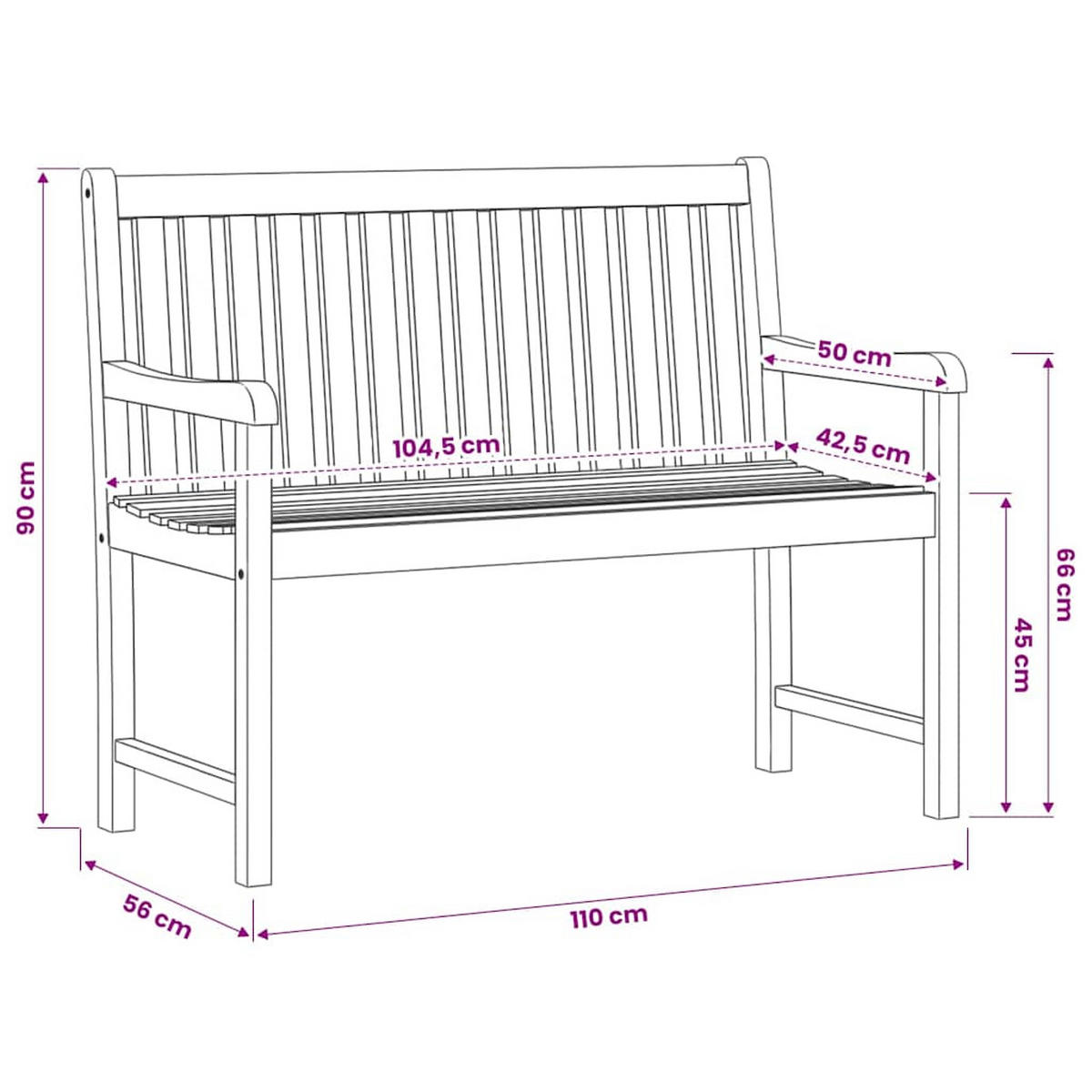 GARTENBANK 110 Cm Massivholz Akazie - Braun, Holz (110/90/55.5cm) - vidaXL