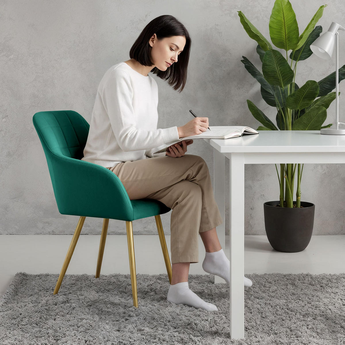 POLSTERSTUHL 6er Set, Metallbeine Grün, Gold 54/82/58 - Grün, Textil (54/82/58cm) - RAUMHIRSCH FURNITURE