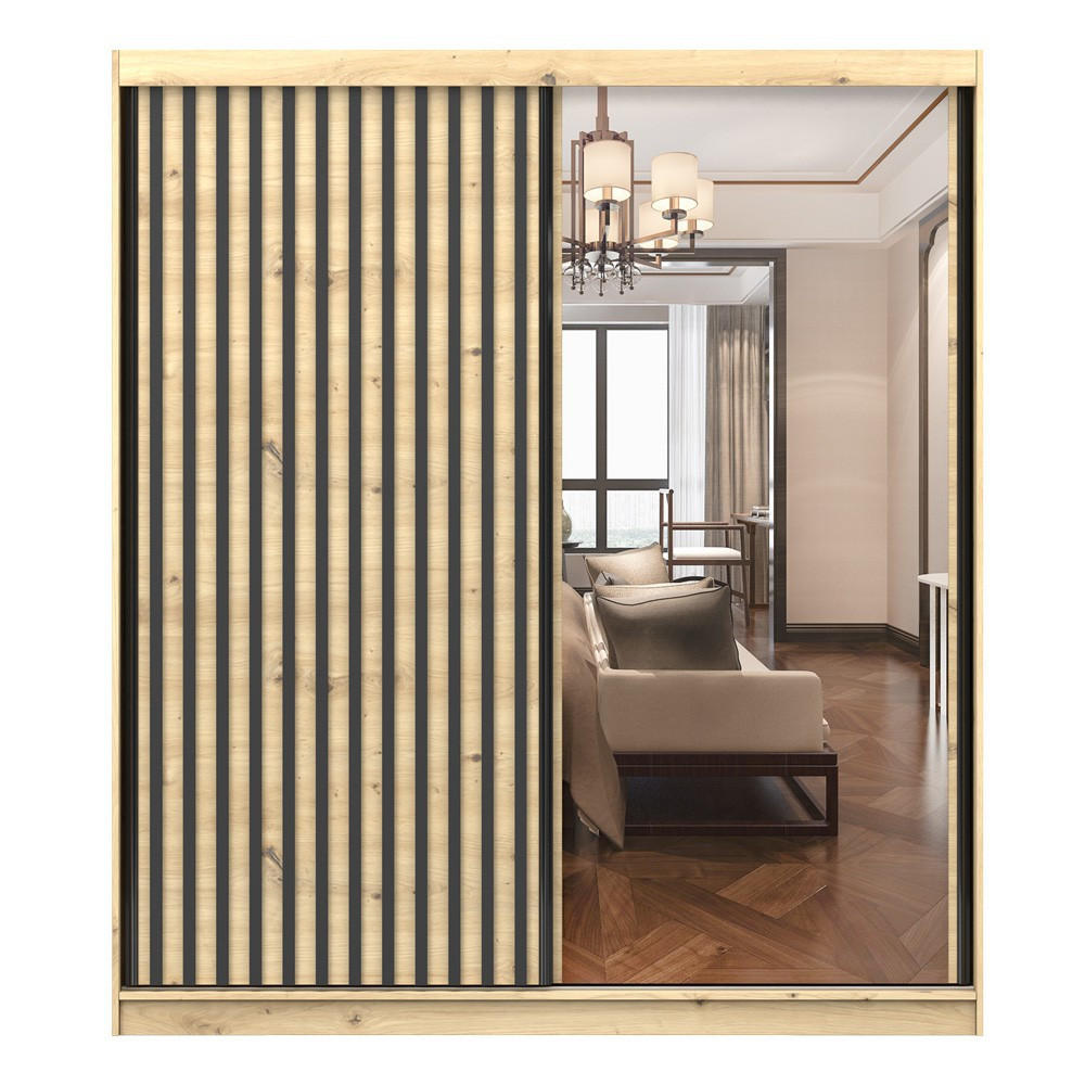 SCHWEBETÜRENSCHRANK Werona 2D Artisan Eiche/Artisan Eiche 203 cm - Schwarz/Eiche Artisan, Glas/Holzwerkstoff (203/218/61cm) - imoebel24