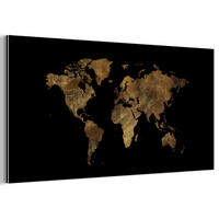 KOVOVÝ OBRAZ Mapa sveta - Zlato - Luxus - Zem - Čierna 80x40 cm - zlatá, kov (80/40cm) - MuchoWow