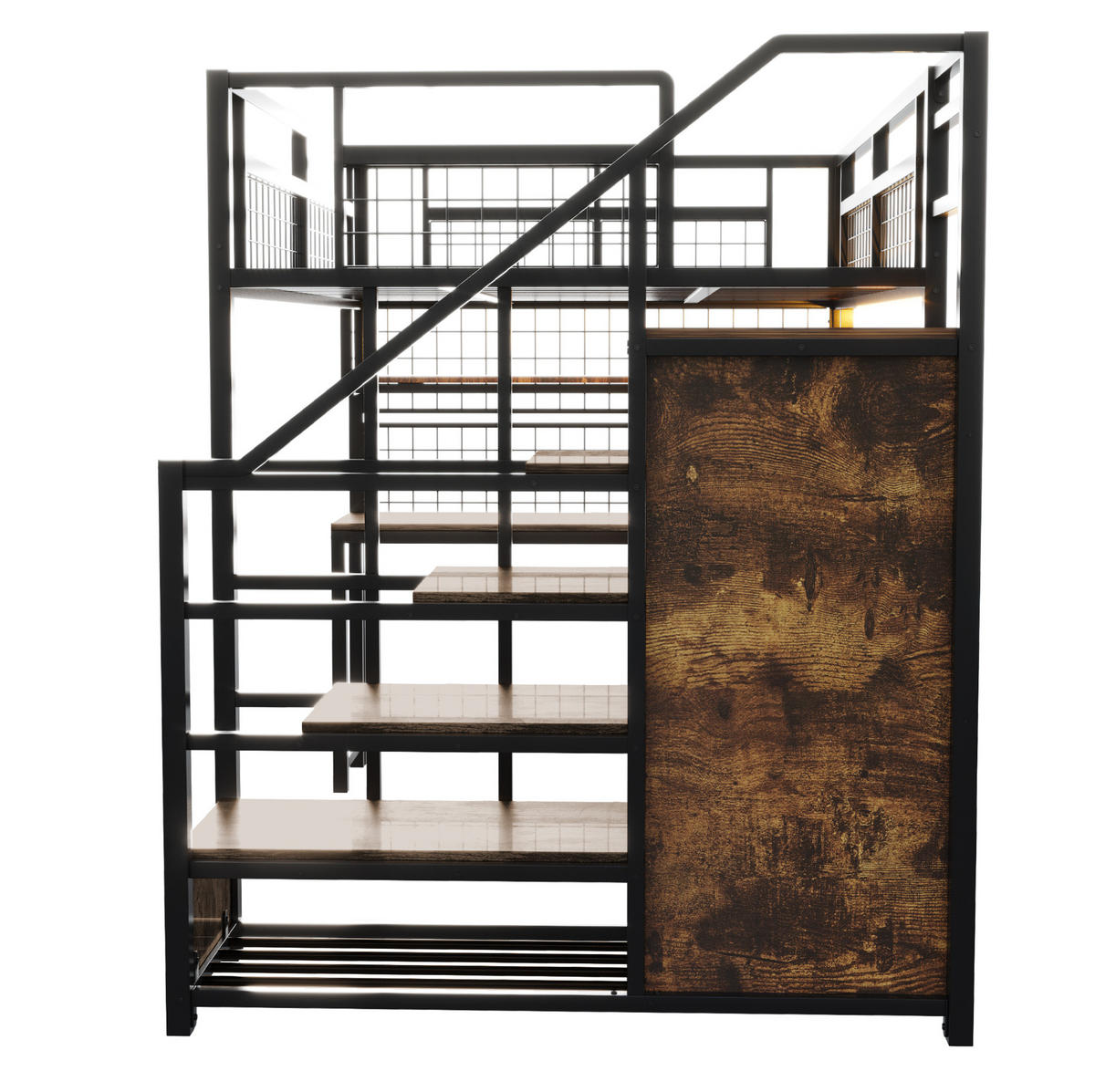 HOCHBETT 140/200 cm aus Metall und MDF mit Schreibtisch, Stauraumtreppe und Kleiderschrank Schwarz - Schwarz, Metall (140/200cm) - Modenvie
