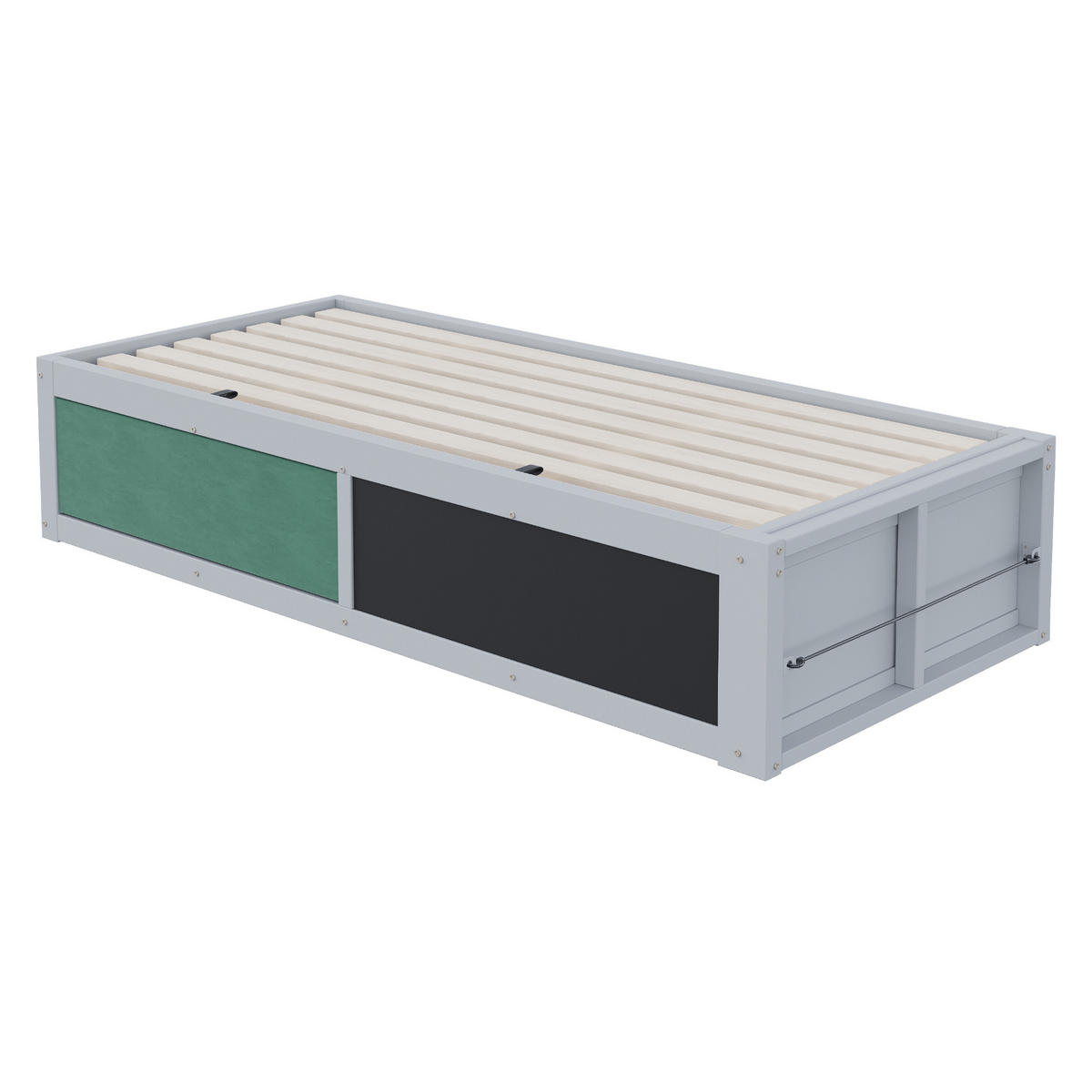 KINDERBETT 90/200 cm Grau mit hydraulischer Aufbewahrung und Kreidetafel - Grau, Holzwerkstoff (90/200cm) - OKWISH
