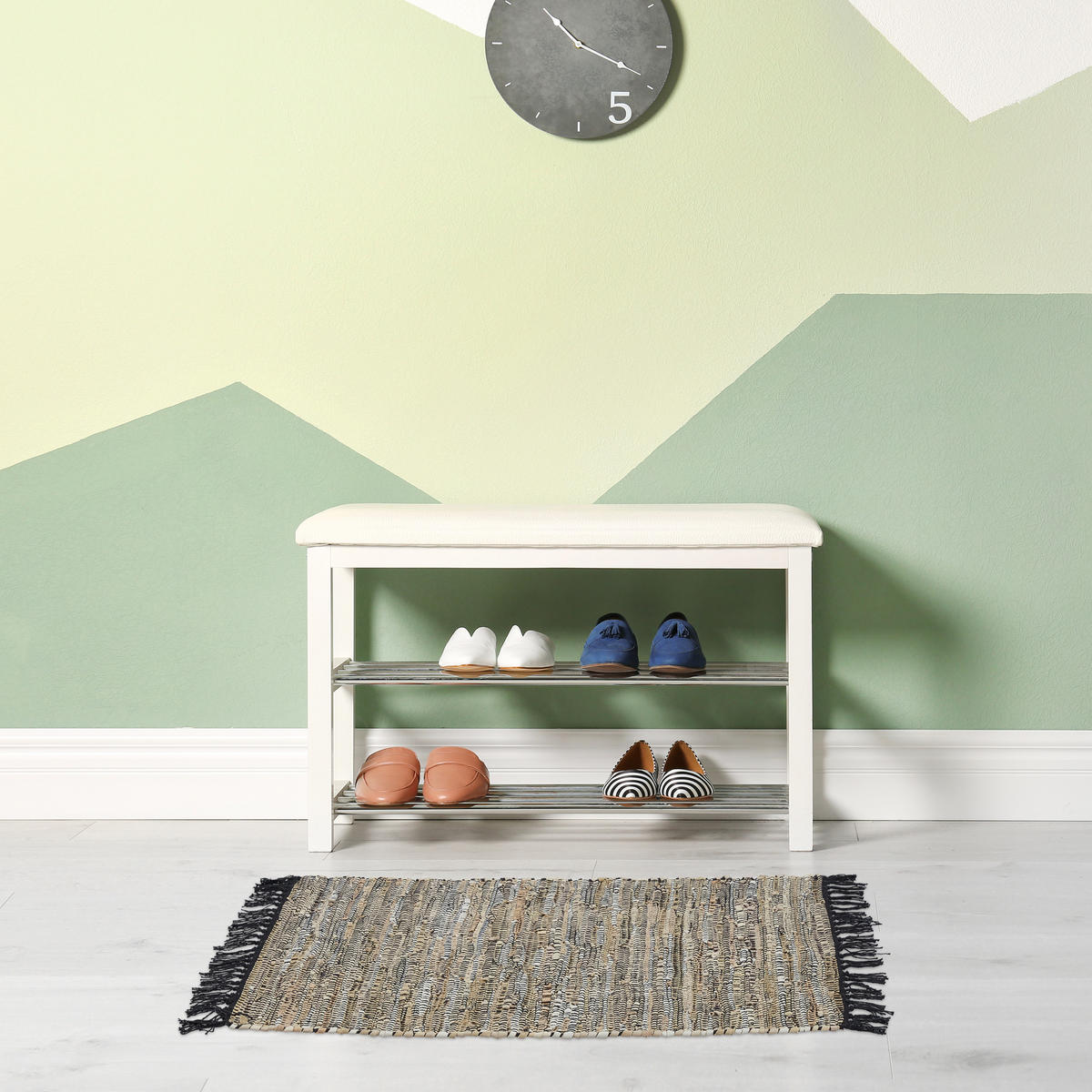 FLICKENTEPPICH - Grau, Leder/Textil (60/110cm) - Relaxdays