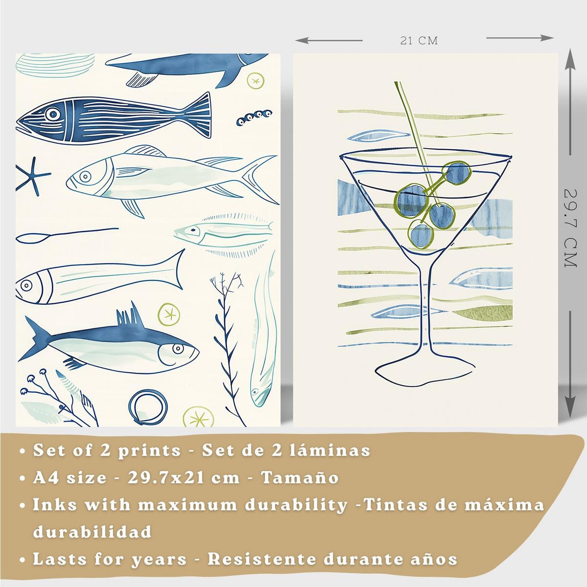 PLAKAT Sada 2 Martini A4 Bílý rám - bílá, papír (29.7/1/21cm) - Nacnic