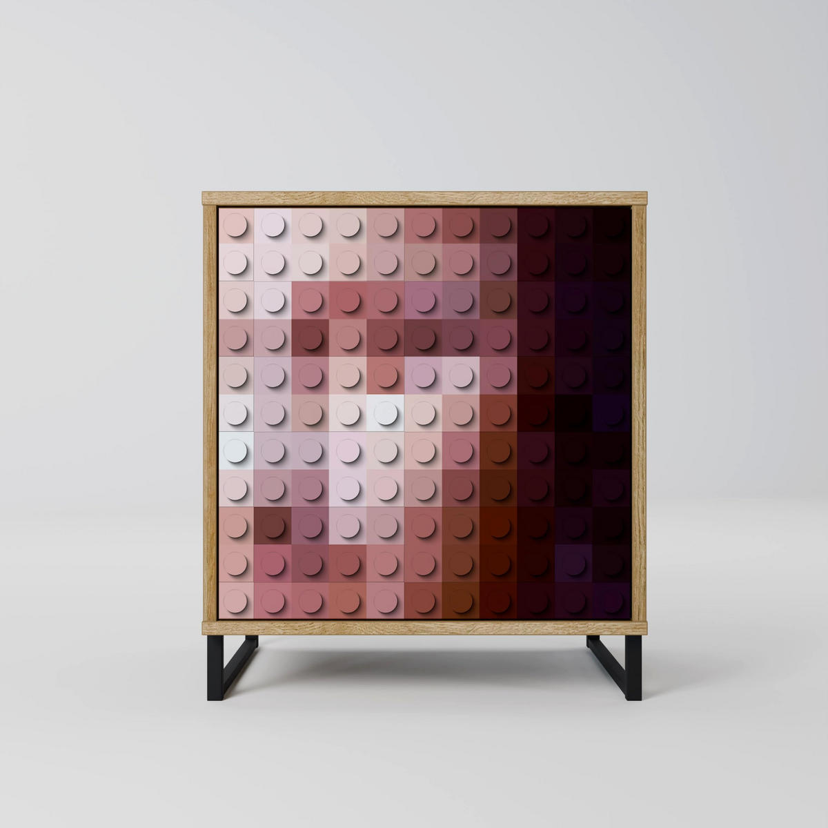 SIDEBOARD CONSTRUCTIVE ART, Eichefarben, 57,5x42x72,5 cm, Schwarze Metallfüße - Eichefarben/Multicolor, Holzwerkstoff/Metall (57.5/72.5/42cm) - SpaceRebels