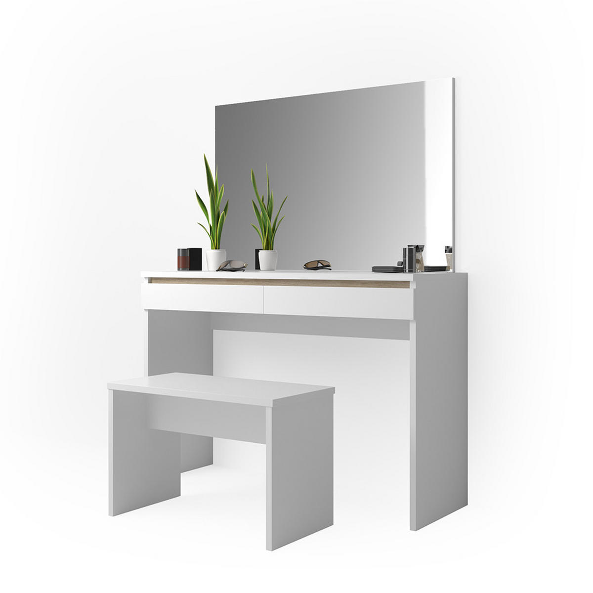 SCHMINKTISCH Emma Weiß 120 cm mit Bank - Weiß, Holzwerkstoff (120/83/41.8cm) - Vicco