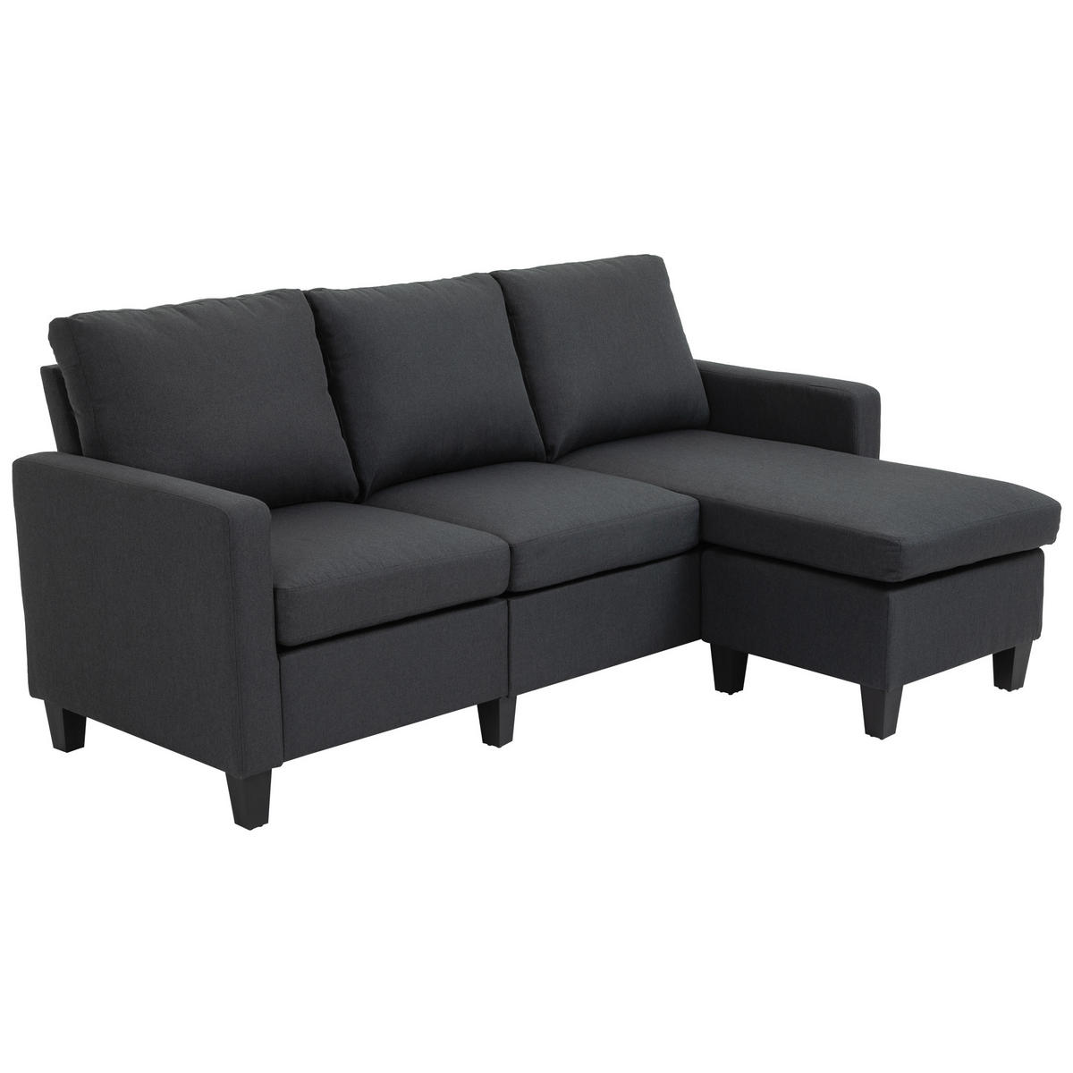 ECKSOFA L-Form Couchgarnitur mit wendbarer Chaiselongue Leinen - Dunkelgrau/Schwarz, Kunststoff/Textil (139/197cm) - HOMCOM