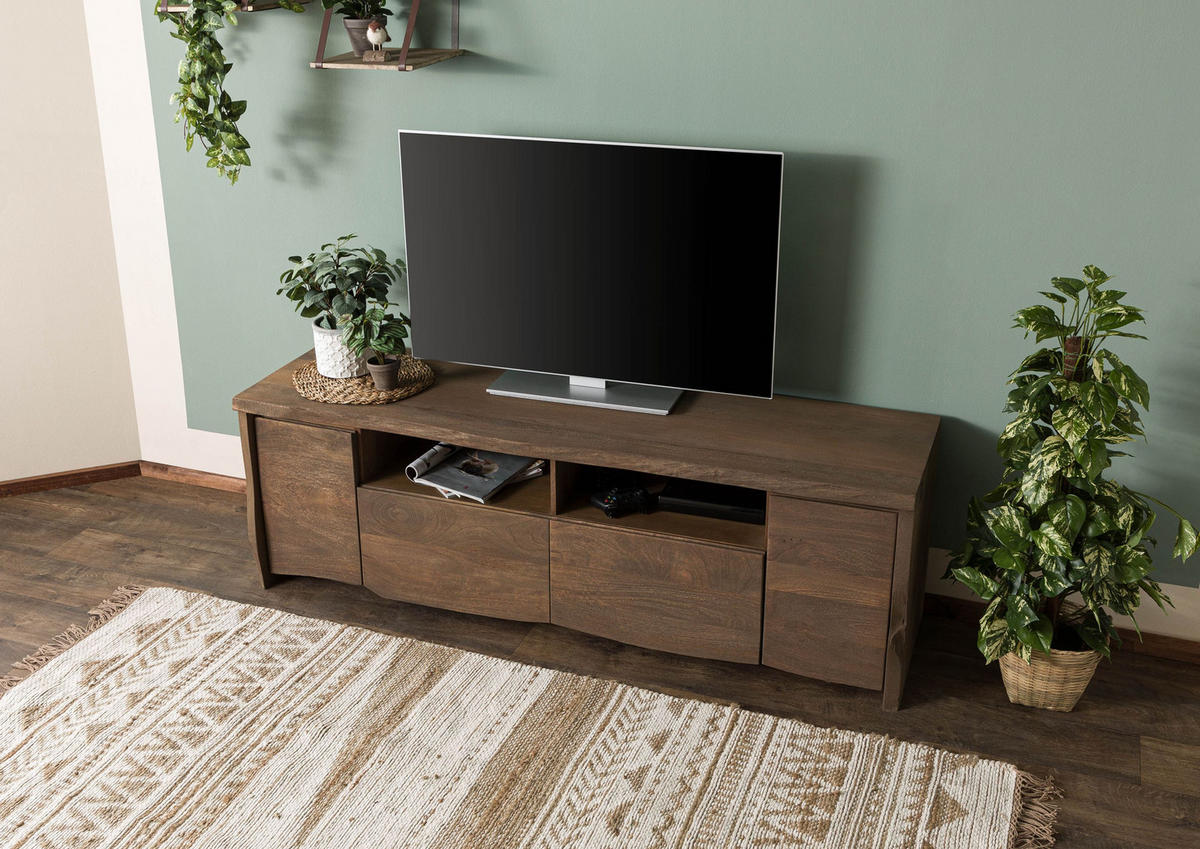 TV-BOARD Mango 178x48x58 braun geölt / sandgestrahlt PURE MANGO #122 - Braun, Holz (178/58/48cm) - Massivmoebel24