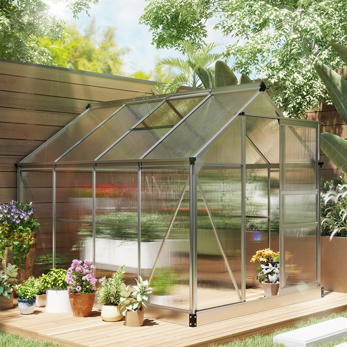 GEWÄCHSHAUS Aluminiumlegierung Polycarbonat Silber - Silberfarben, Metall (252/201/190cm) - Outsunny