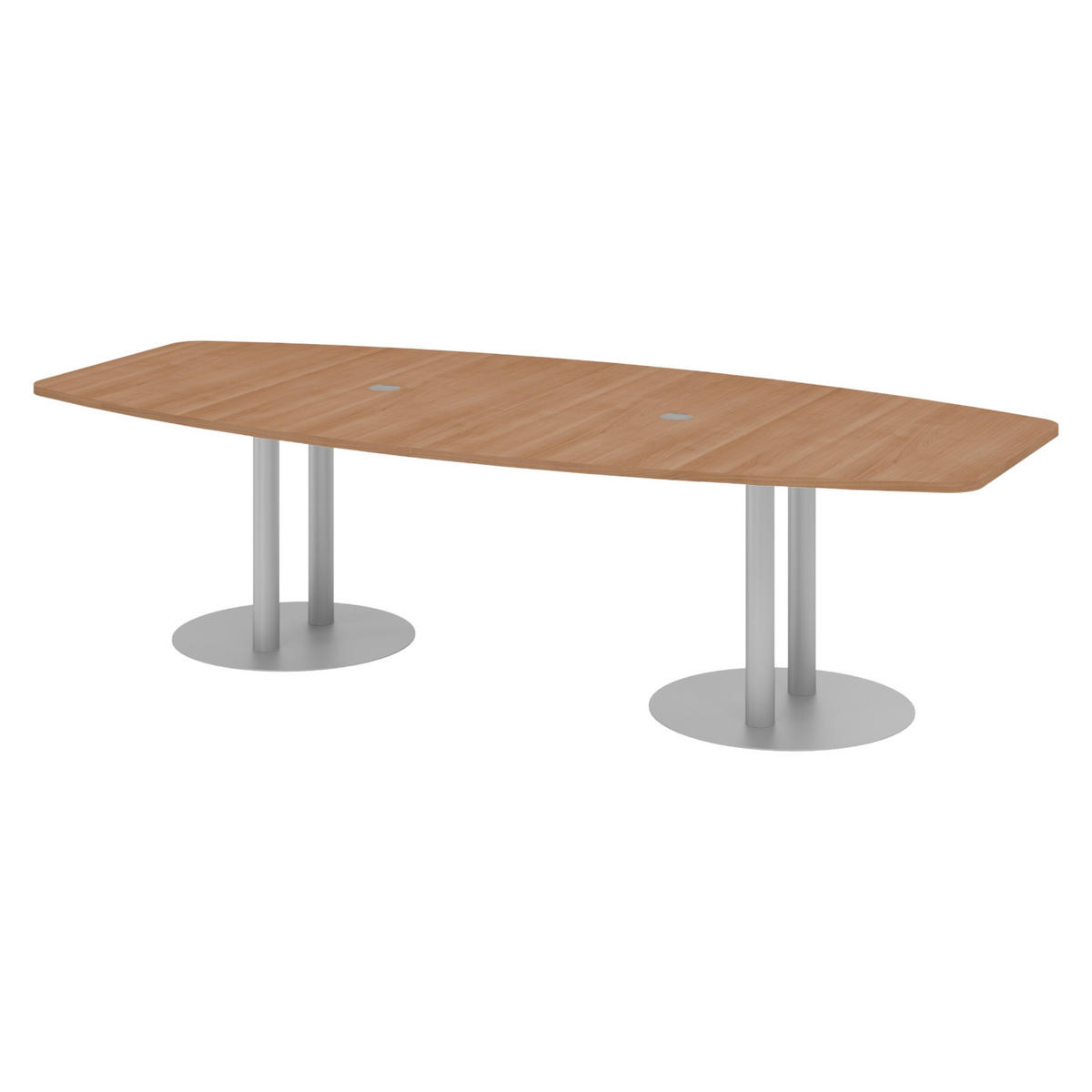 KONFERENZTISCH mittel KT28 130/280/74 cm in Nussbaumfarben/Säule in Silberfarben - Silberfarben/Nussbaumfarben, Holzwerkstoff (130/280/74cm) - bümö