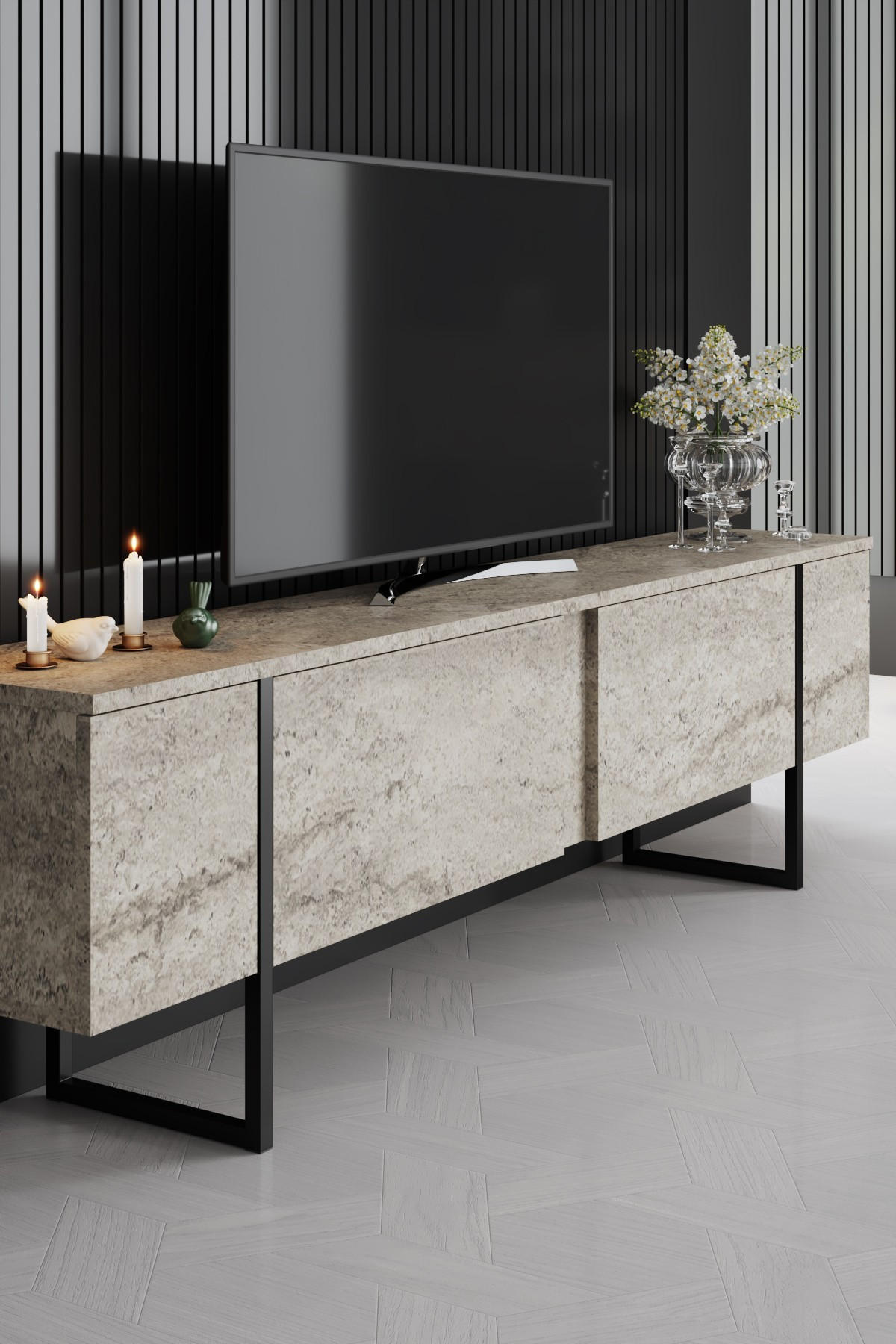 TV-MÖBEL luxe beige - Goldfarben/Schwarz, Holz (30/50/180cm) - Habitat Garten