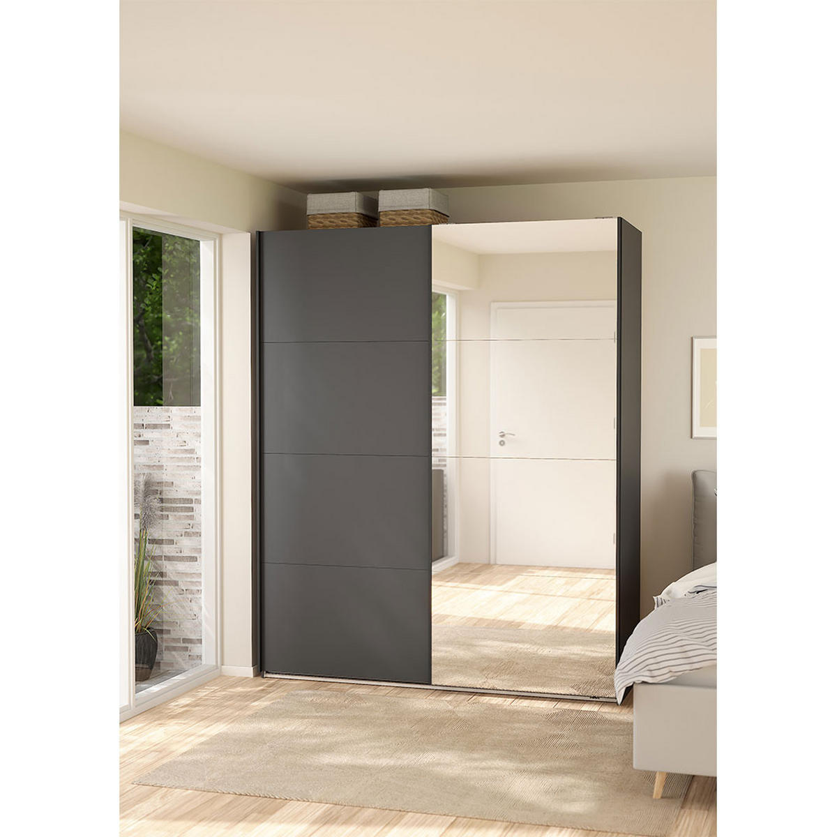 SCHIEBETÜRENSCHRANK, Bergamo, Grau, Holzwerkstoff, 179 x 67 x 221 cm - Grau, Holzwerkstoff (179/221/67cm) - ebuy24