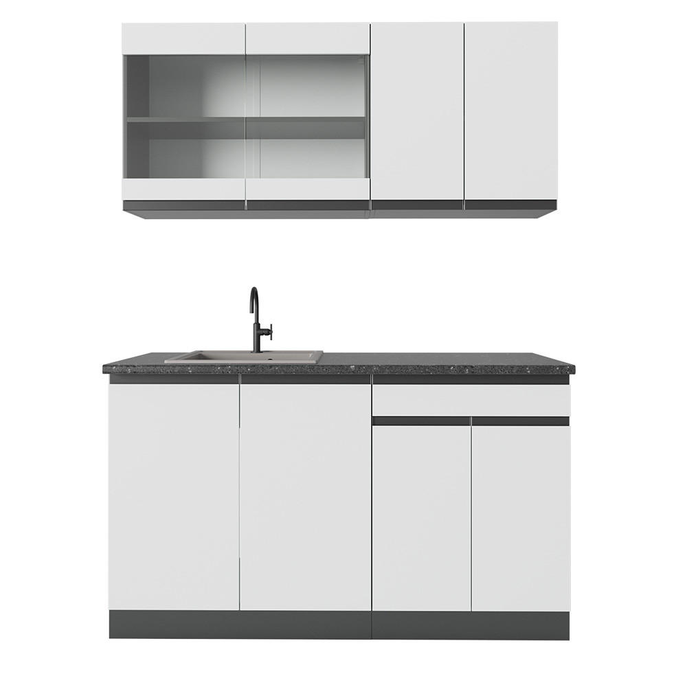 SINGLEKÜCHE R-Line Weiß/Anthrazit 140 cm J-Shape - Anthrazit/Weiß, Holzwerkstoff (140/81.6/46cm) - Vicco