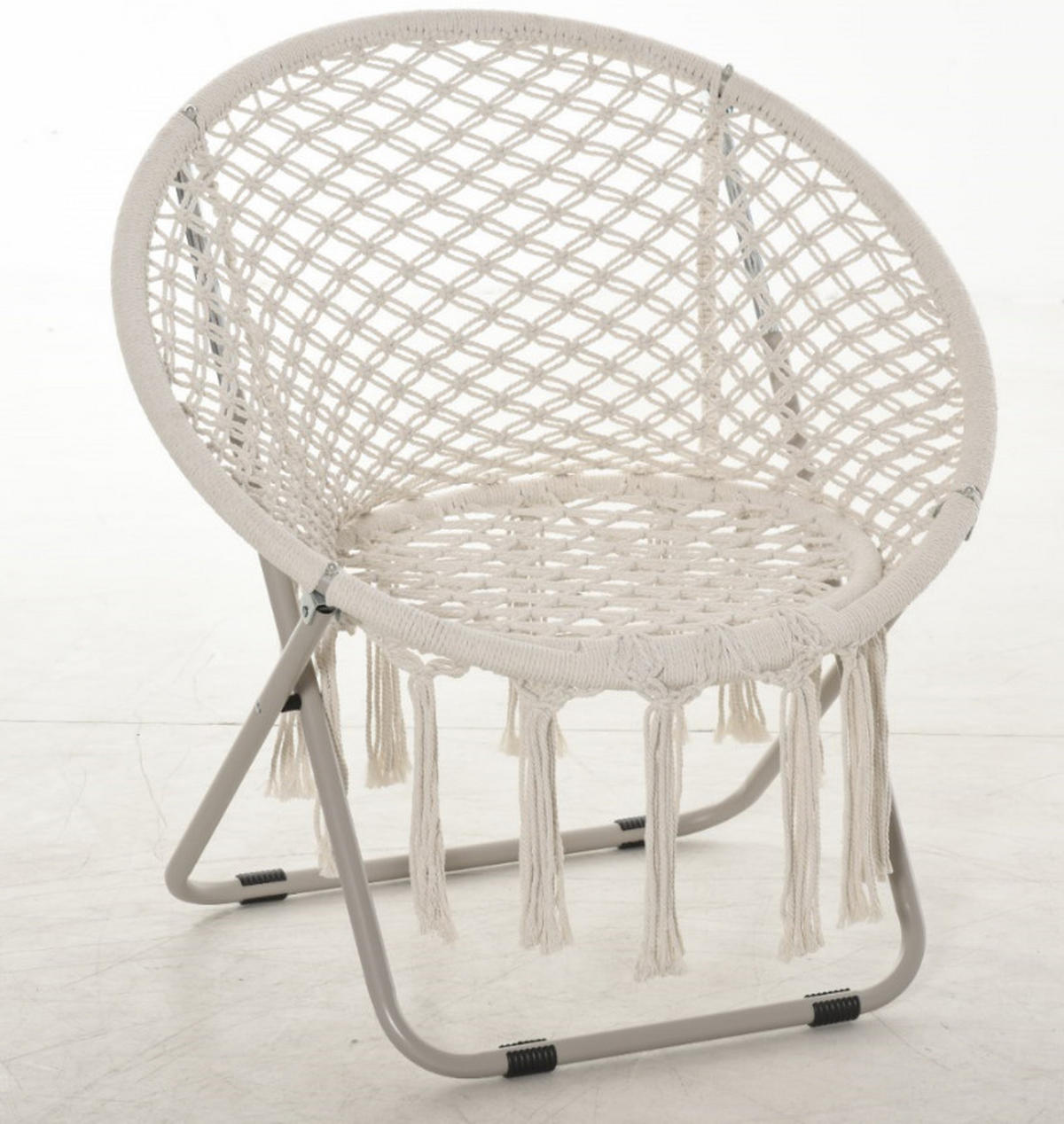 GARTENKLAPPSESSEL DE-17759 mit Makramee-Fransen Beige - Beige, Metall (64/74/77cm) - ComfortXL