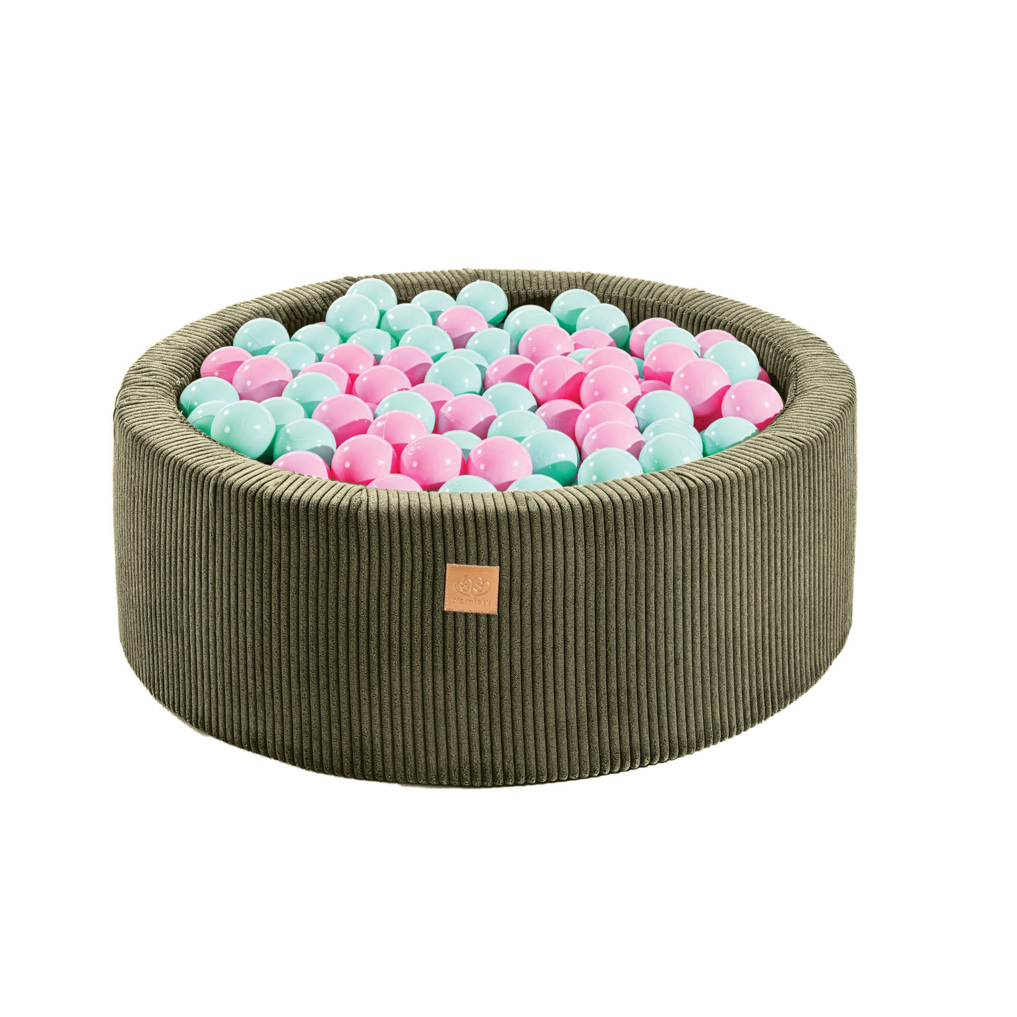 BÄLLEBAD für Kinder, Cord, Khaki - Salbeigrün/Hellrosa, Textil (90/90/30cm) - MeowBaby