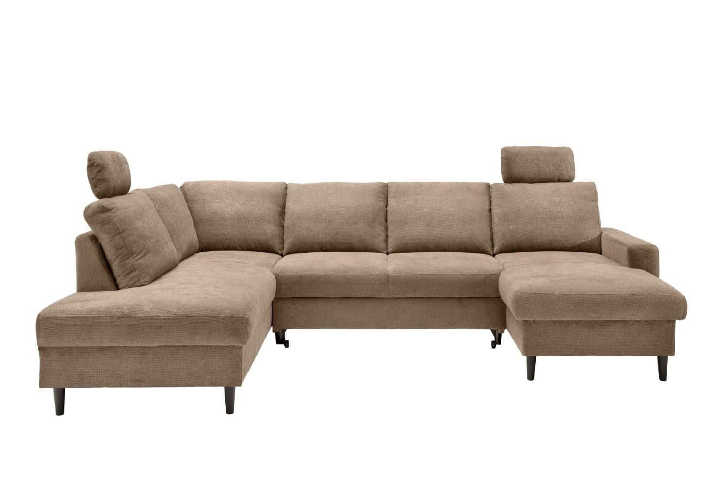 WOHNLANDSCHAFT mit Schlaffunktion und Bettkasten - Hellbraun/Erlefarben, Kunststoff/Textil (305/88/200cm) - myHomelando