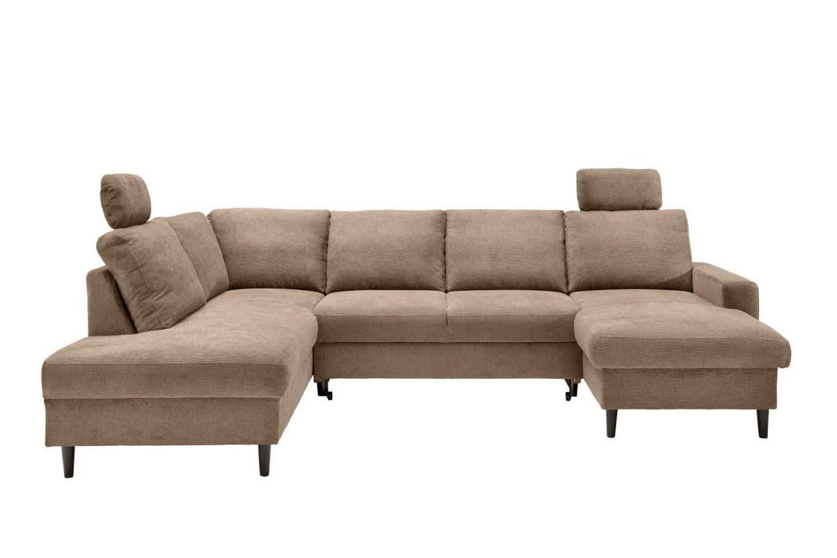 WOHNLANDSCHAFT mit Schlaffunktion und Bettkasten - Hellbraun/Erlefarben, Kunststoff/Textil (305/88/200cm) - myHomelando