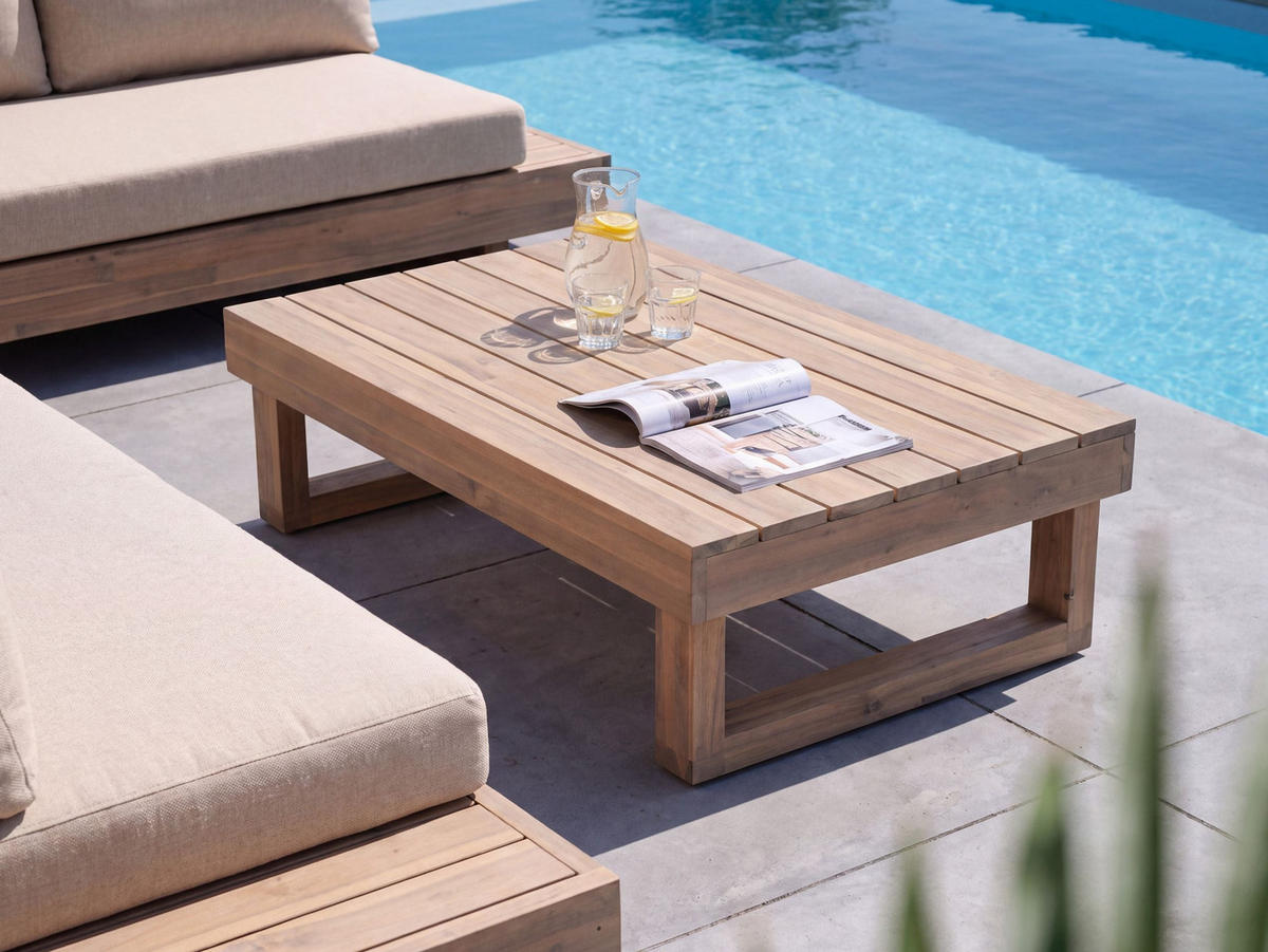 OUTDOOR-COUCHTISCH 60/110 cm zertifiziertes Akazienholz Hellbraun Marettimo - Hellbraun/Braun, Holz (60/110/25cm) - Beliani