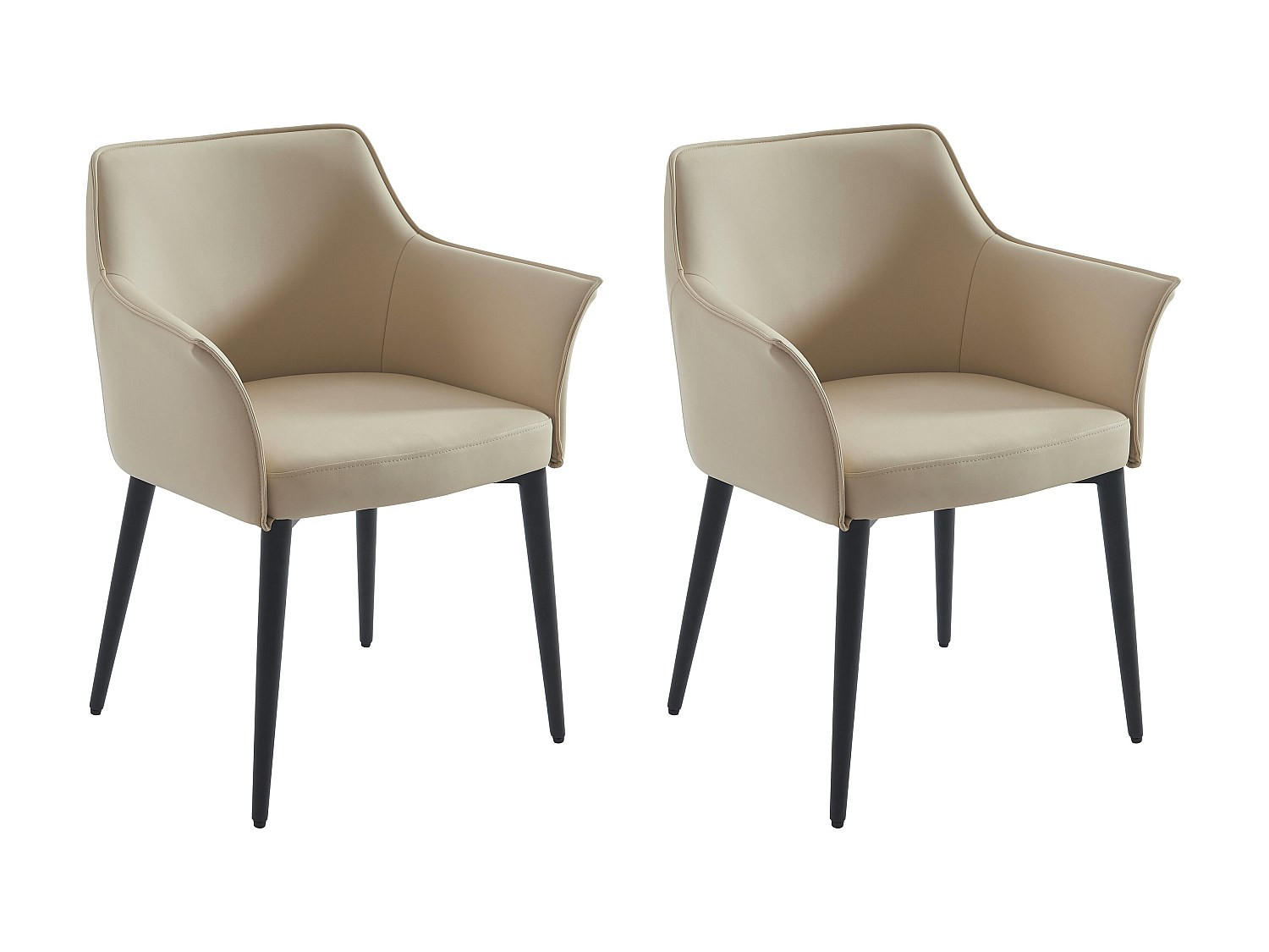 STUHL mit Armlehnen 2er-Set - Kunstleder & schwarzes Metall - Beige - MIALOV - Beige, Leder (57/78/61.5cm) - Vente-Unique
