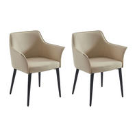 STUHL mit Armlehnen 2er-Set - Kunstleder & schwarzes Metall - Beige - MIALOV - Beige, Leder (61.5/78/57cm) - Vente-Unique