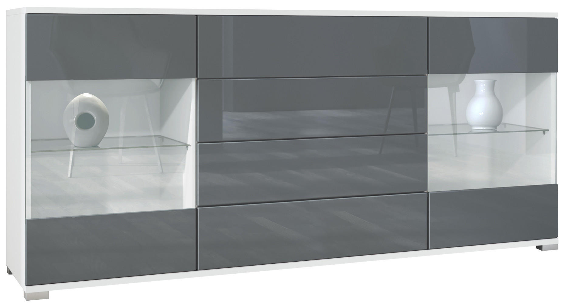 SIDEBOARD Bari Grau Hochglanz - Grau, Holzwerkstoff (166.5/75.5/35cm) - Vladon