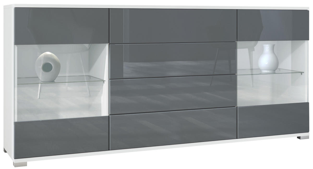 SIDEBOARD Bari Grau Hochglanz - Grau, Holzwerkstoff (166.5/75.5/35cm) - Vladon
