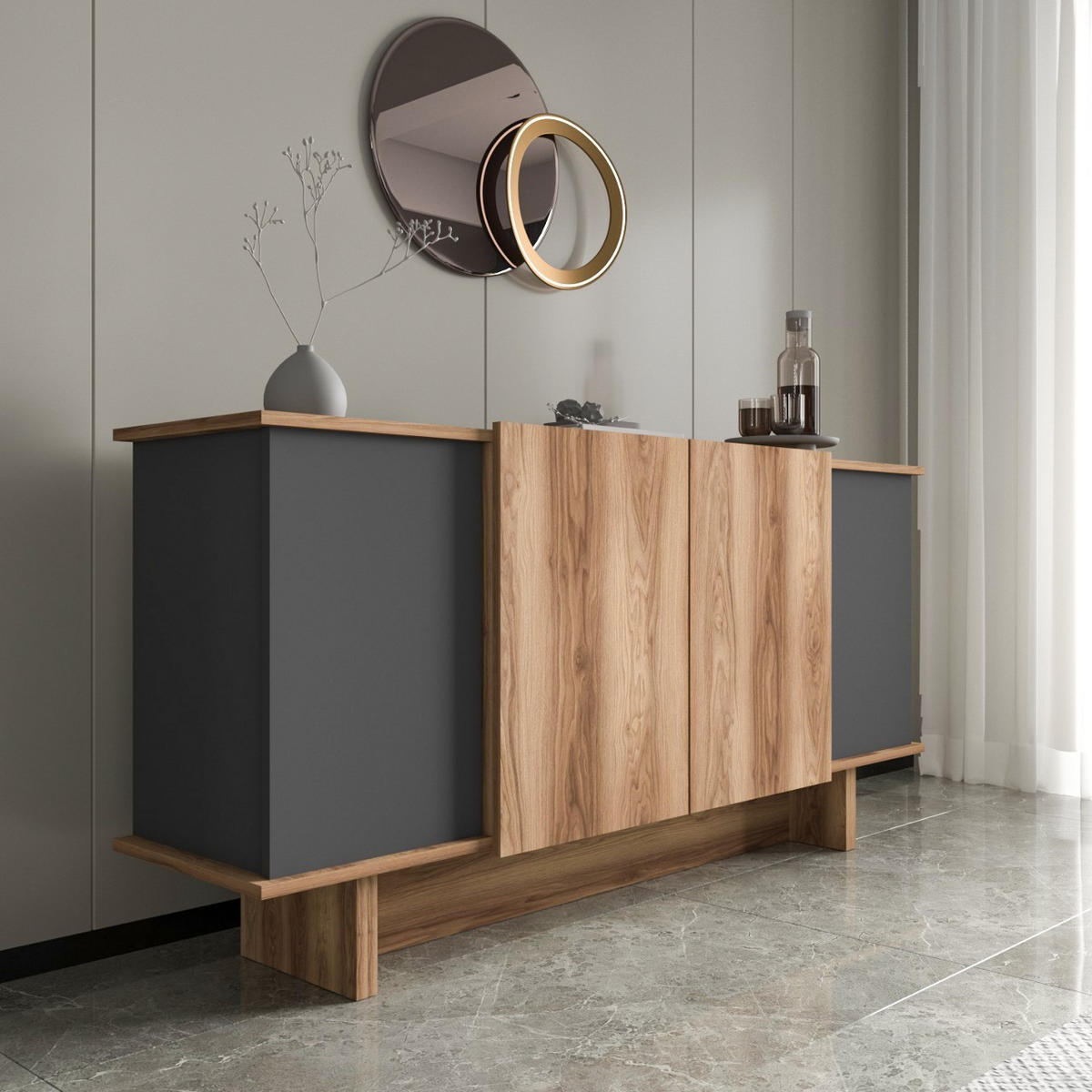 BUFFETSCHRANK diana grau anthrazit - Grau, Holz (40/81/180cm) - Habitat Garten