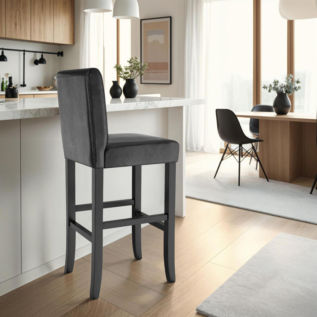 BARHOCKER 6er Set Kunstleder, Sitzhöhe 76 cm,antikbraun - Schwarz, Holz (40/107/41cm) - tectake