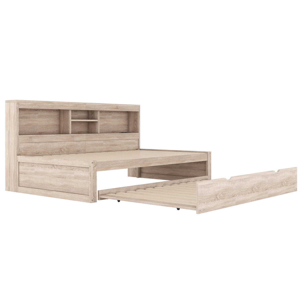 TAGESBETT aus Spanplatte und MDF 90x200 cm Natur mit Ausziehbett, Ambientebeleuchtung und USB-Anschluss - Naturfarben, Holzwerkstoff (90/200cm) - IVMEU