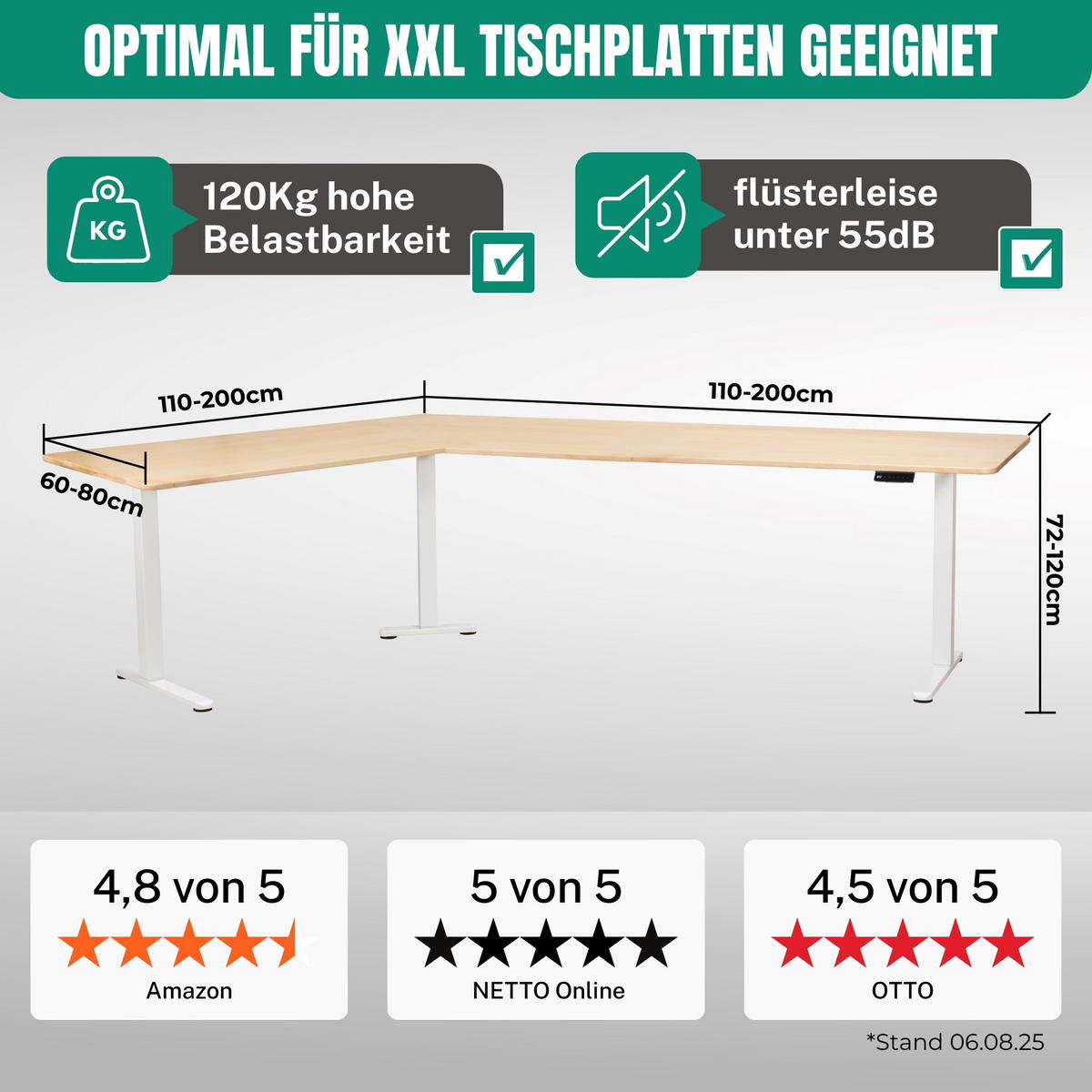 ECK TISCHGESTELL HÖHENVERSTELLBAR Lift L7 weiss - Weiß, Metall (68/180/118cm) - Albatros