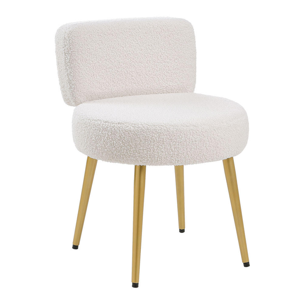 SCHMINKTISCHHOCKER 45/47/60 cm Rückenlehne Metallbeine Teddystoff Cremefarbe - Goldfarben/Creme, Textil/Metall (45/60/47cm) - Livingandhome