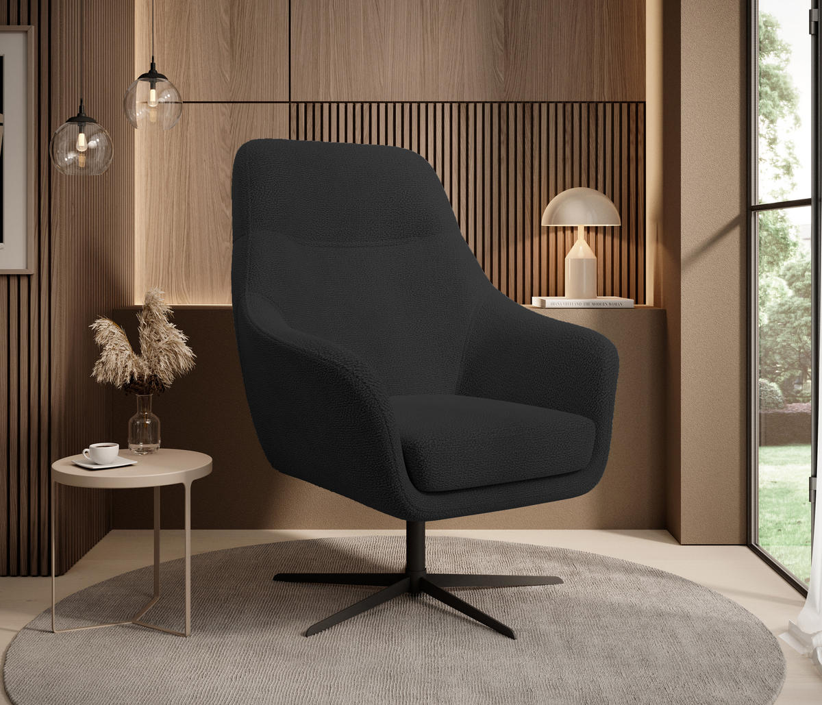 RELAXSESSEL Collection Drehstuhl CUBO – komfortabel, drehbar, modernes Design, 76x97x76 cm, Farbe - Schwarz, Holz/Textil (76/97/76cm) - DomoHome