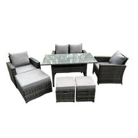 GARTENMÖBELGARNITUR Polyrattan Dunkelgrau 7-Sitzer - Dunkelgrau/Grau, Glas/Kunststoff - Fimous