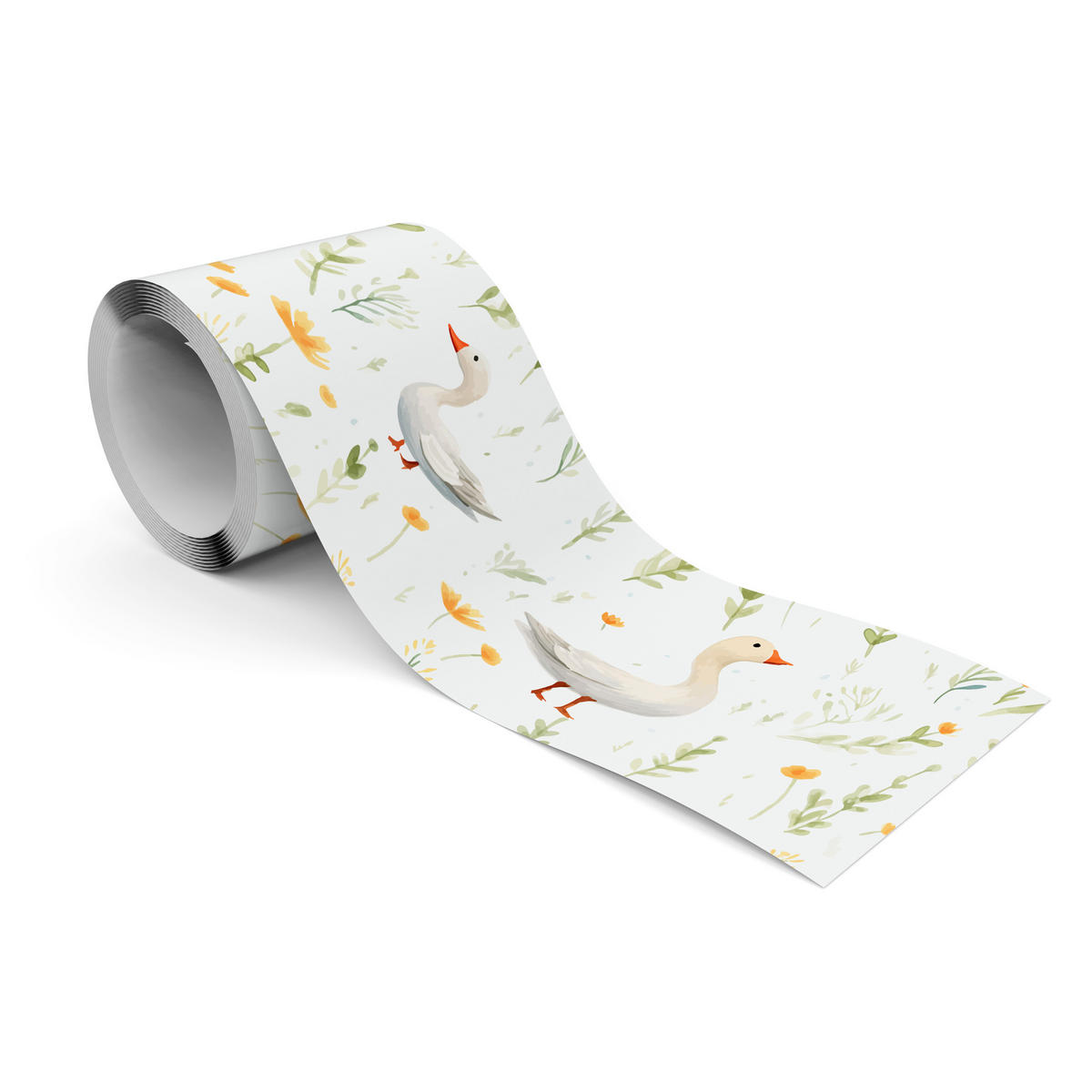 TAPETENBORDÜRE selbstklebend für Kinder GÄNSE Blumen Blätter Aquarell - Weiß/Orange, Papier (10/300/300cm) - Muralo
