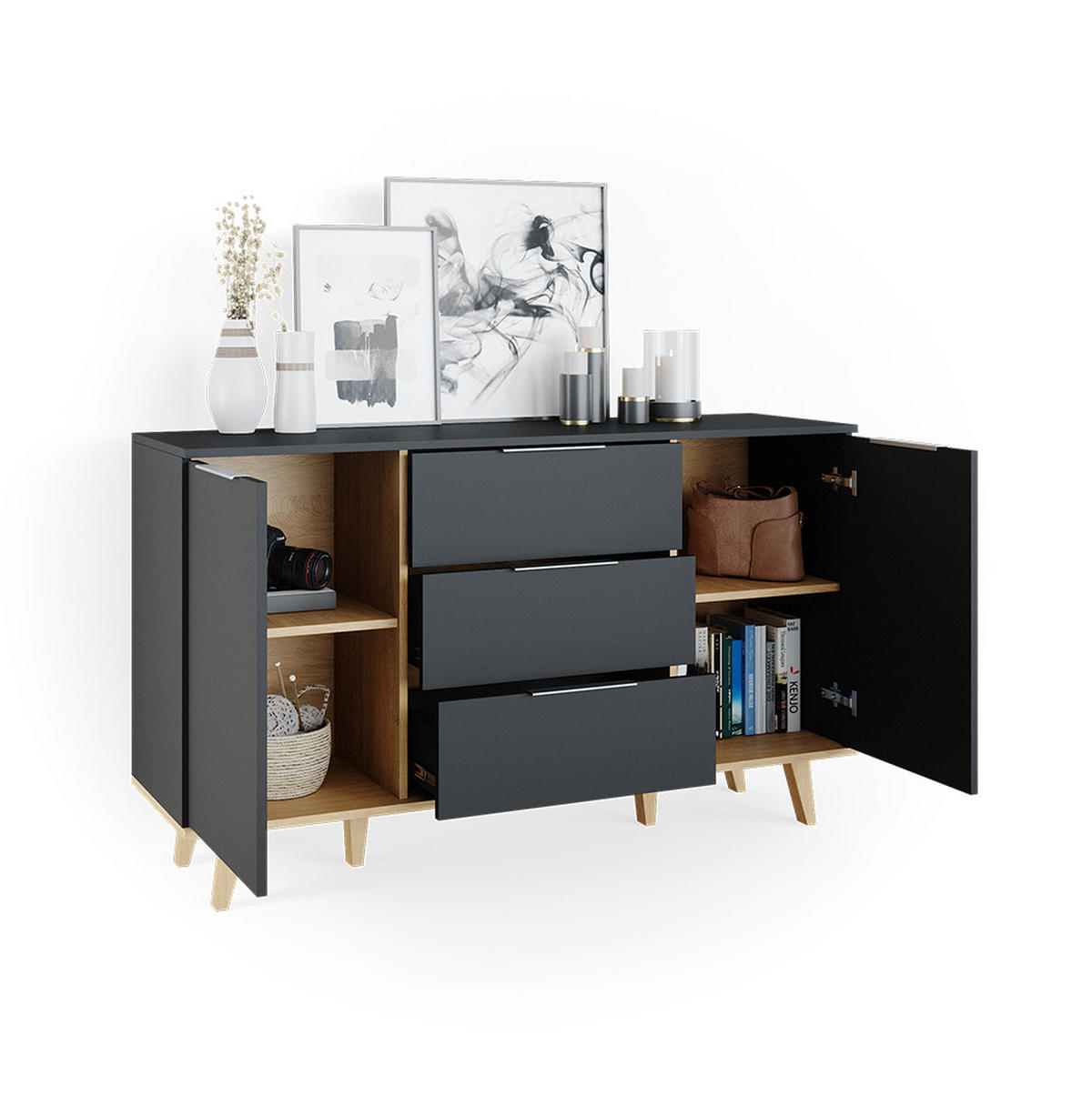 KOMMODE Nautica Anthrazit 138 x 82 cm - Anthrazit, Holzwerkstoff (138/82/40cm) - Vicco