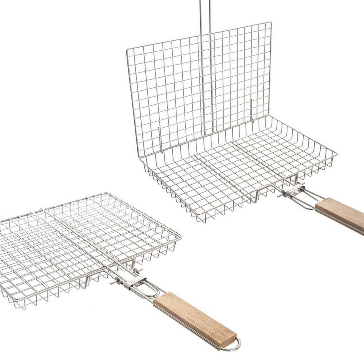 GRILLKORB verschließbar Holzgriff 49 cm Silberfarben - Silberfarben, Metall (32/4/49cm) - Orion 
