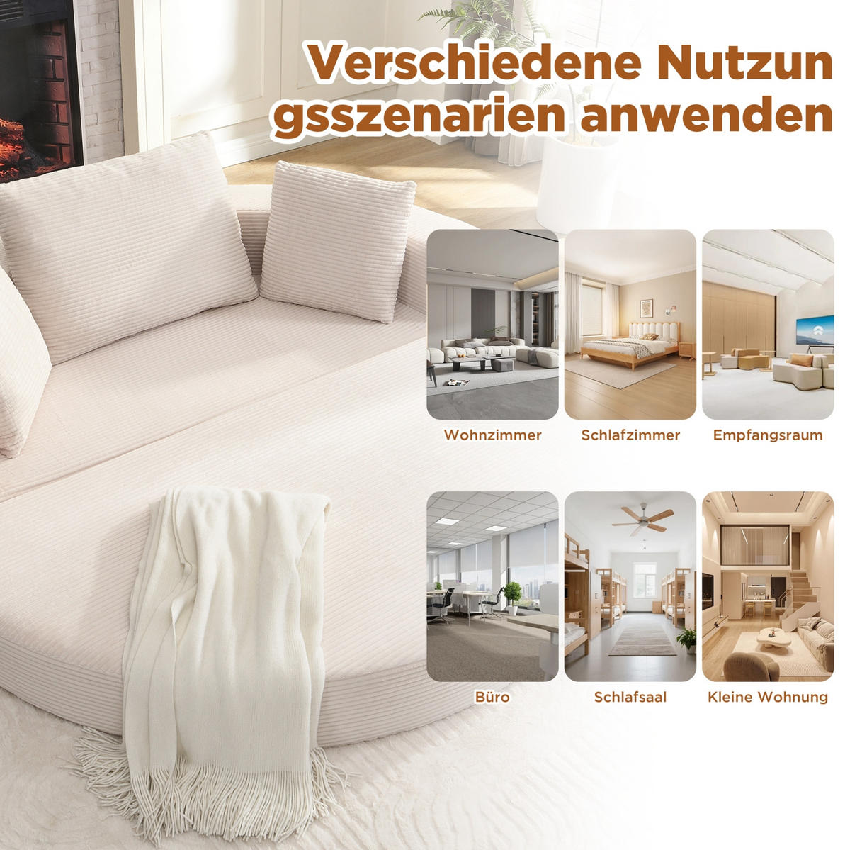 KLAPPSOFABETT Cord Samt-Optik 2-in-1 Sofa und Bett Beige 173/176/40 cm - Beige, Textil (176/40/173cm) - Redom