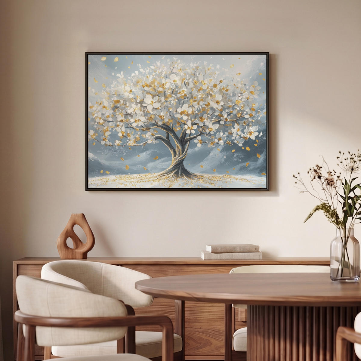 LEINWAND Bilder mit Rahmen - Baum - Winter - Baum des Lebens - Modern - Gold - 80x60 - Goldfarben, Textil (80/60cm) - MuchoWow