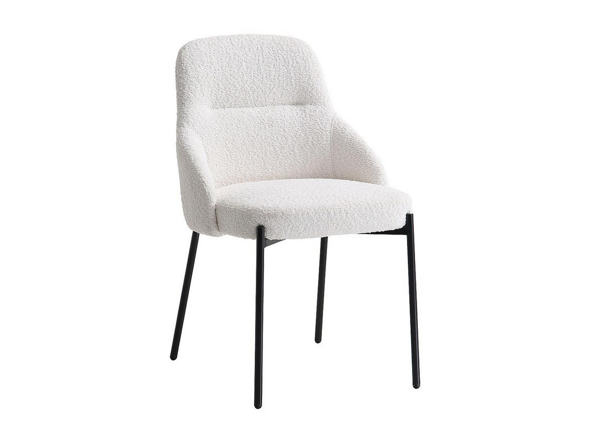 STUHL 2er-Set - Bouclé-Stoff & schwarzes Metall - Weiß - LIAMONA - Weiß, Textil (59/84/53cm) - Vente-Unique