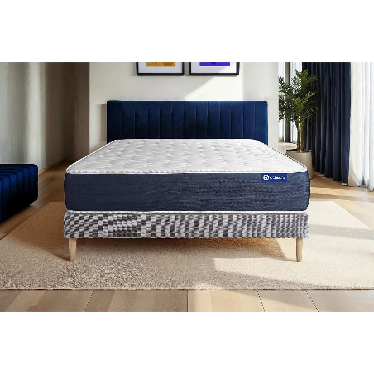 BETT Actimemo sleep Memory-Schaum 180 x 220 cm h1 - Kit Bettgestell Grau - Beige/Grau, Karton/Holz (180/220cm) - ACTISOM