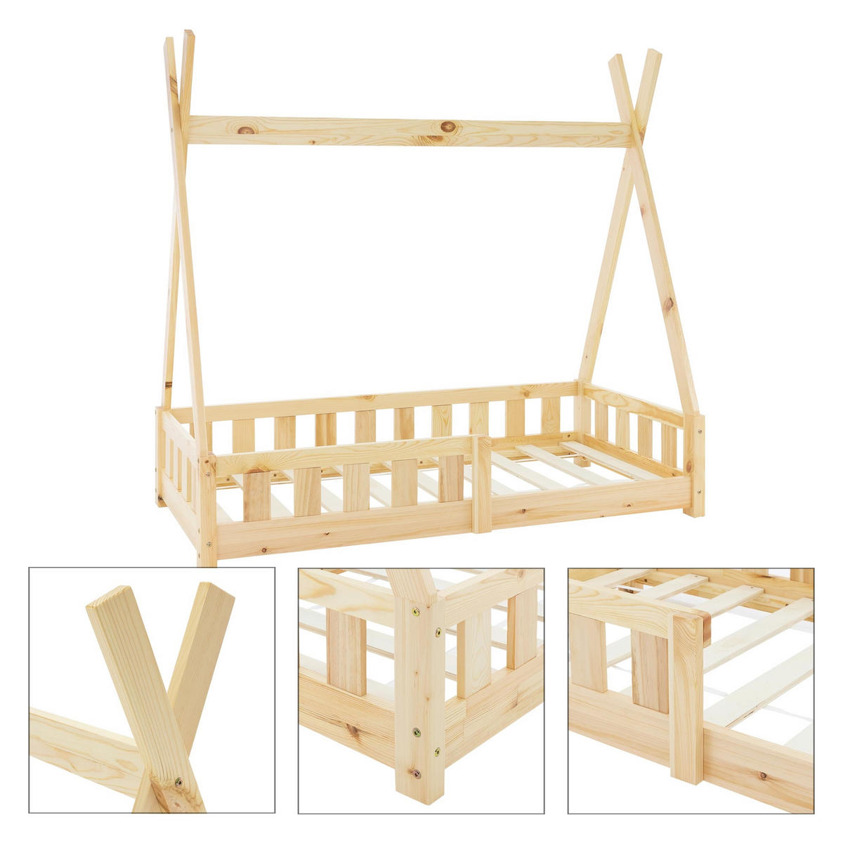 KINDERBETT Tipi 70x140 cm Natur - Naturfarben, Holz (70/140cm) - ML-DESIGN