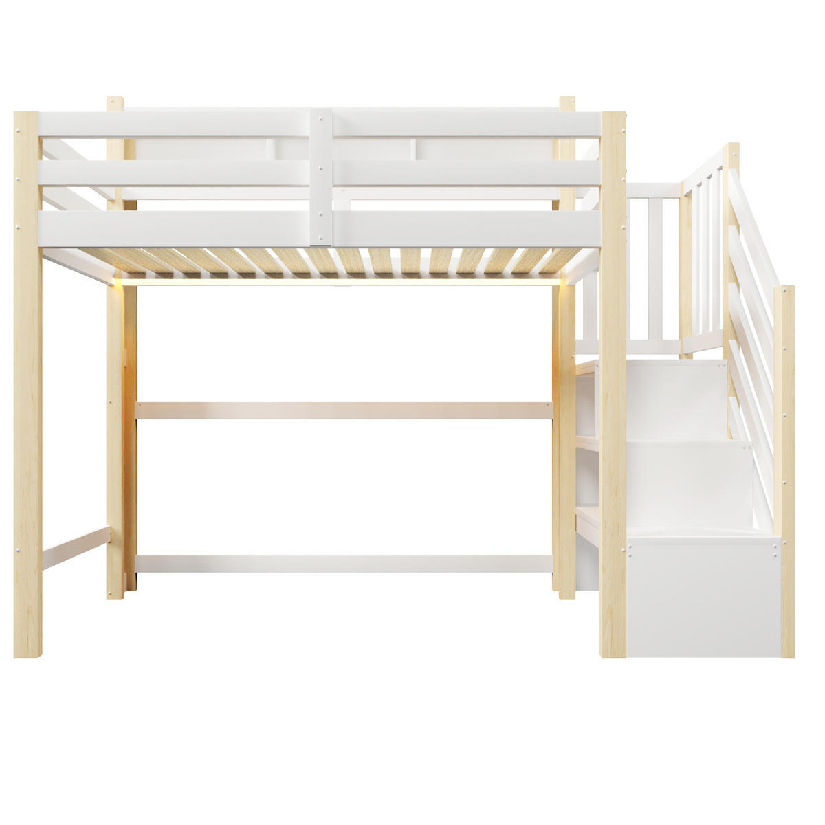 HOCHBETT 90/200 cm Weiß Natur mit LED, Stauraum ohne Matratze - Weiß, Holz (90/200cm) - MIVRAY