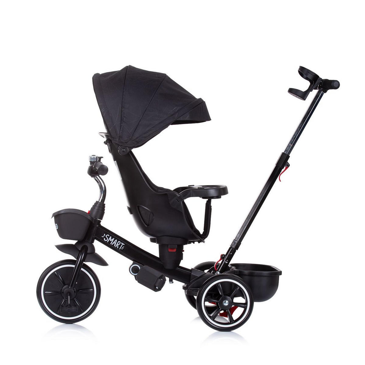 DREIRAD Smart 4 in 1 dunkelgrau Schiebestange Sitz drehbar, Flaschenhalter - Grau, Metall (90/50/93cm) - Chipolino