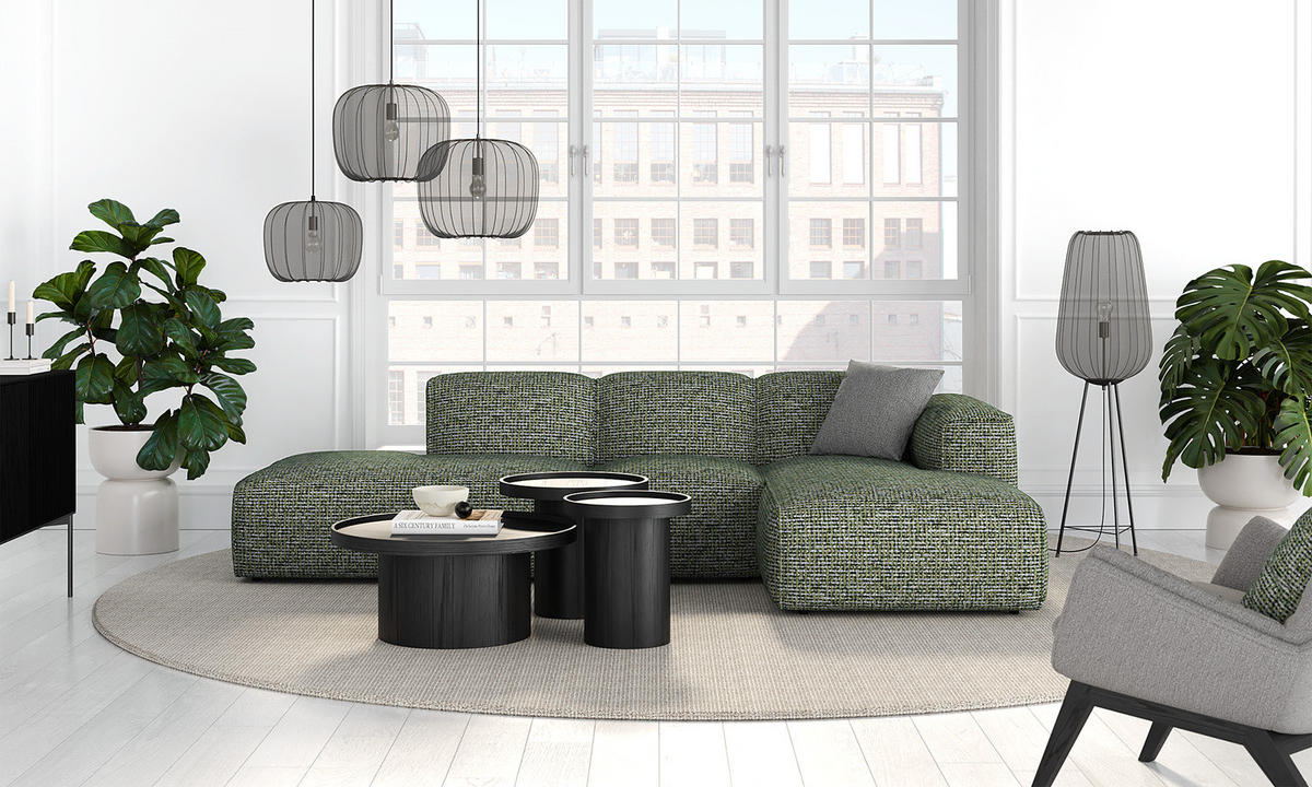 ECKSOFA mit Chaiselongue - Schwarz/Grün, Kunststoff/Textil (290/173cm) - home24