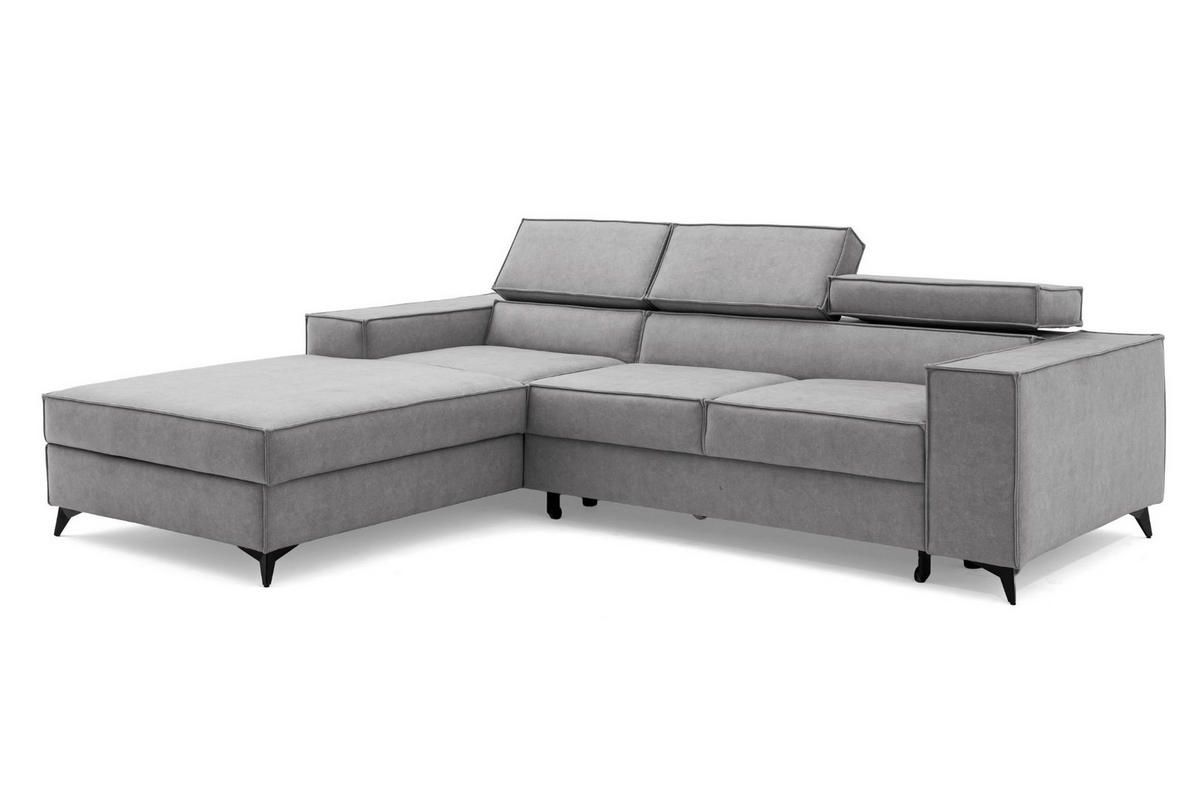 ECKSOFA PURE S Links mit Schlaffunktion 127x215 Velours Hellgrau - Hellgrau/Schwarz, Holz/Textil (281/204cm) - Muffo