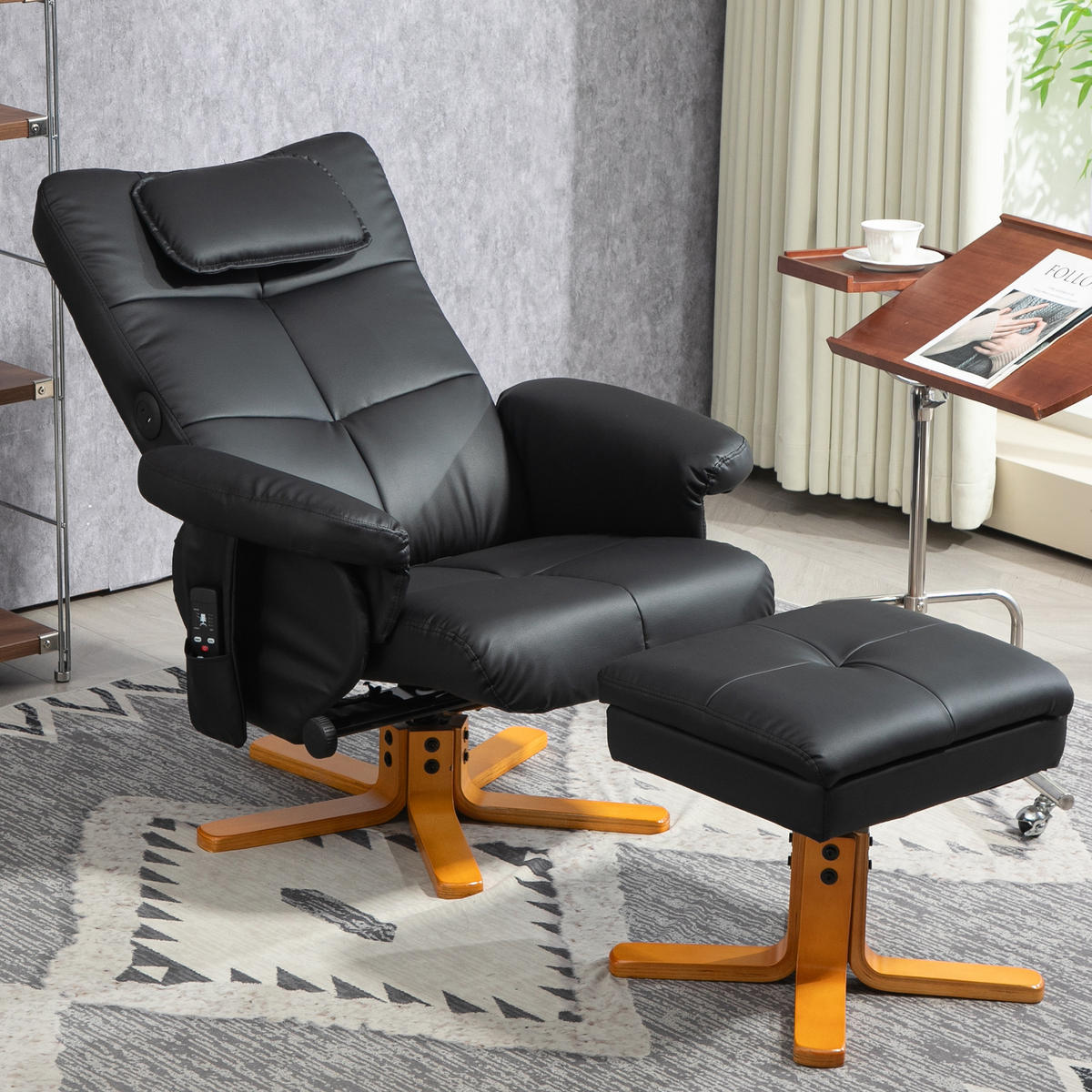 RELAXSESSEL, Kunstleder 78 x 86 x 93cm Schwarz - Schwarz, Leder (78/93/86cm) - HOMCOM