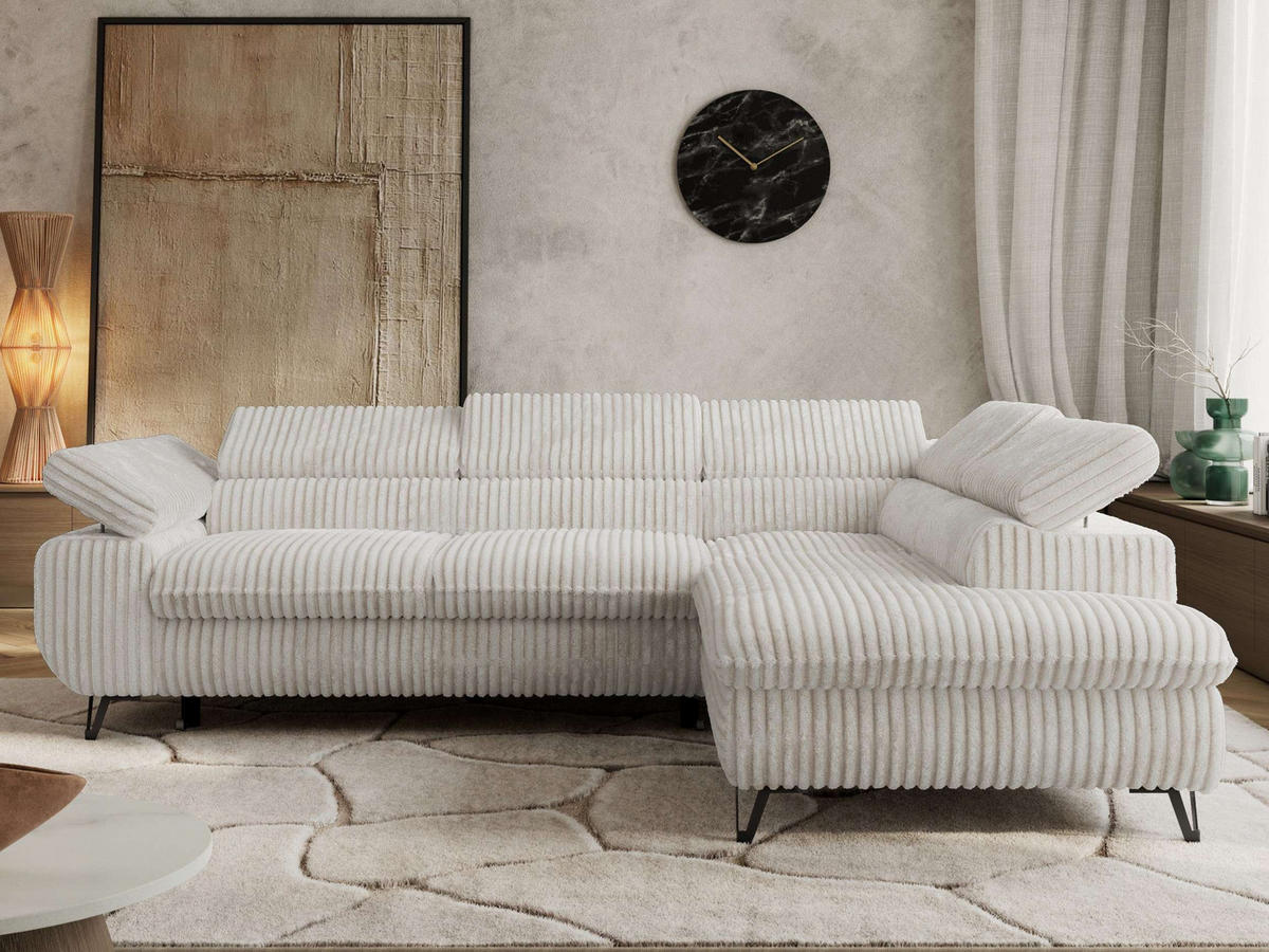 ECKSOFA PABLO L Beige Cord - Rechts Seite - Beige/Schwarz, Textil/Metall (273/208cm) - MKS