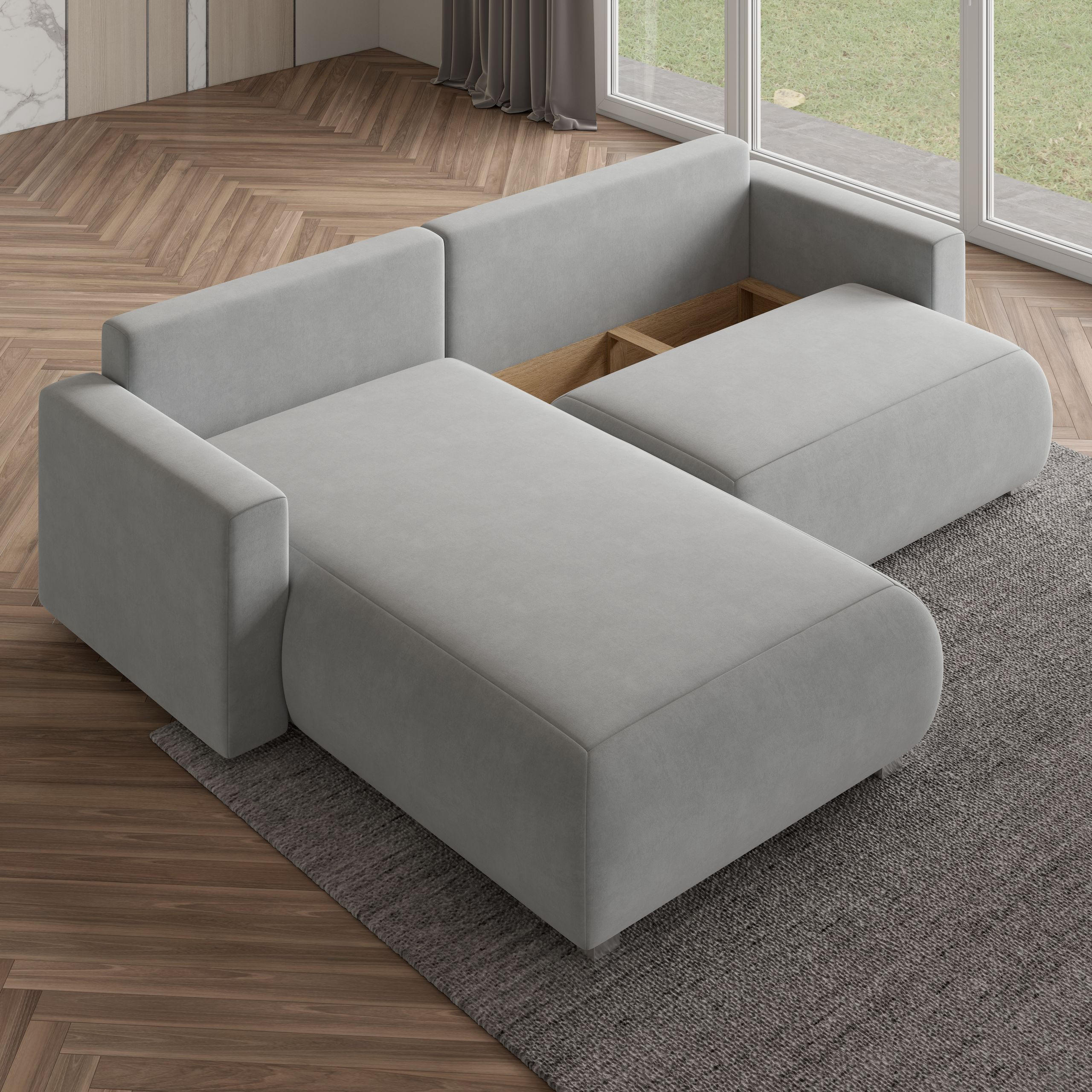 ECKSOFA TURIN M Creme Velours-Stoff mit Schlaffunktion - Creme, Holz (265/183cm) - MASSENO